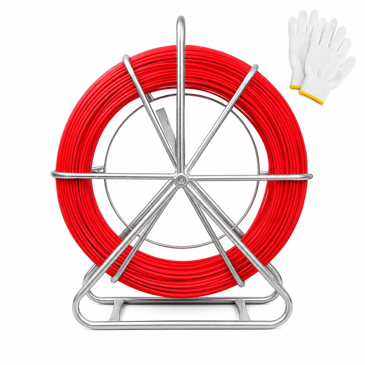 Rodder de conducto de 6 mm y 500 pies, cinta de fibra de vidrio, varilla de alambre resistente con soporte de acero duradero, extractor de cable de cinta de pescado para conductos e