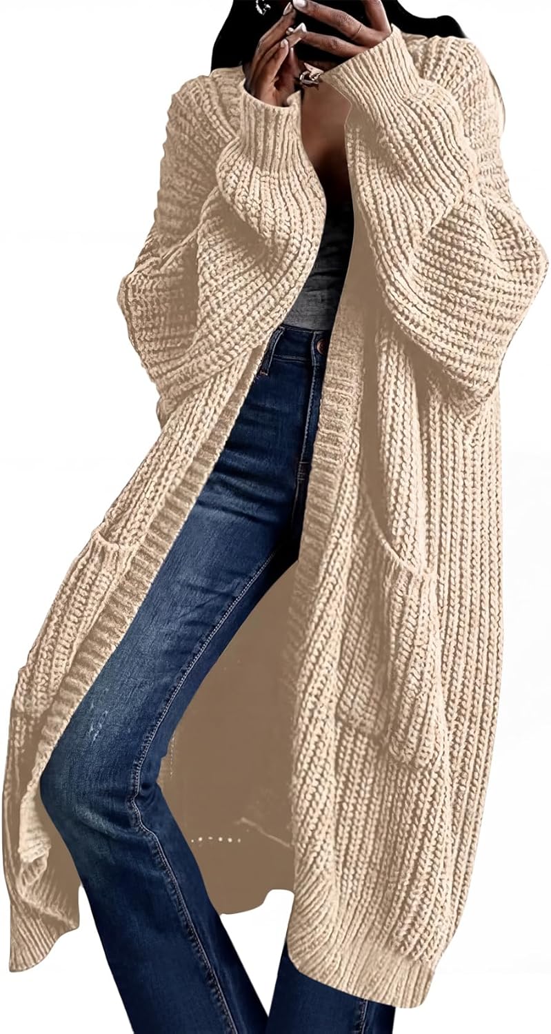 AUGCONE Women's Oversized Cardigans Sweater Long Coat Knit Fall Winter Cozy Outfits with Pockets