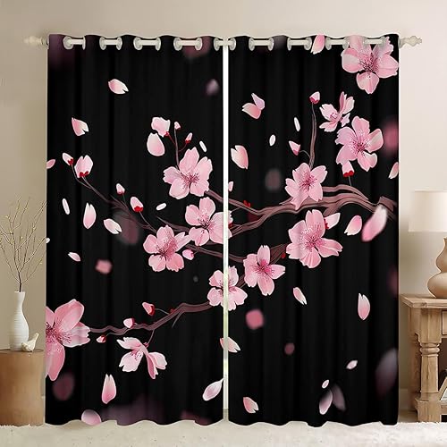 Feelyou Cortinas opacas de 30 % a 50 % de flores de cerezo, cortinas de estilo japonés para niños y niñas, cortinas florales botánicas para