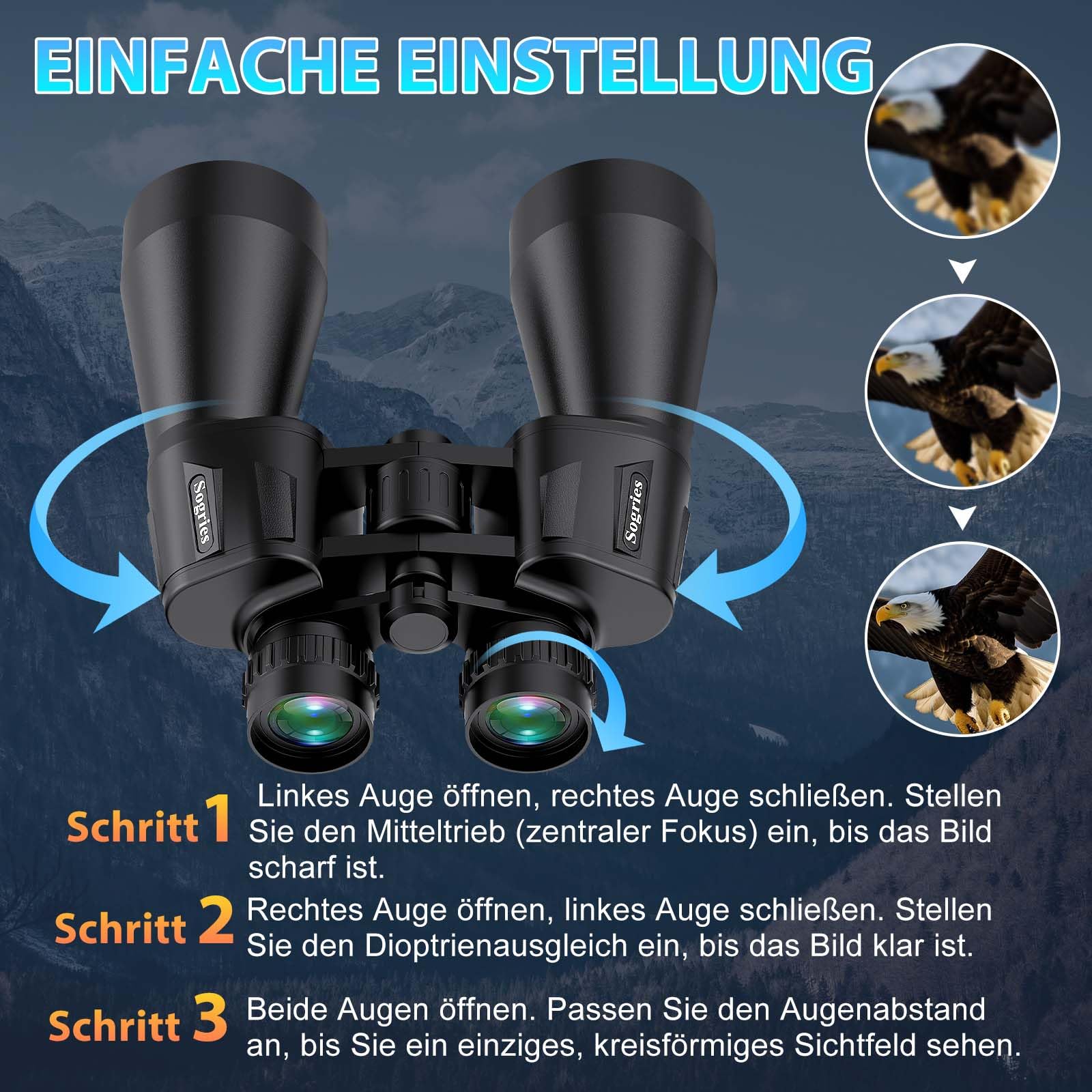 20 x 60 Fernglas für Erwachsene, leistungsstark, wasserdicht und beschlagsicher, kompaktes Fernglas für Vogelbeobachtung mit schlechten Lichtverhältnissen, Jagd, Reisen, inklusive Tragetasche