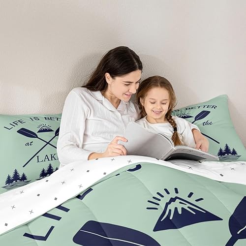 Miniatura 3 de Juego de edredón para cabaña y cabaña, juego de ropa de cama de pesca Life Is Better At The Lake, edredón de montaña y selva tropical, para niños y