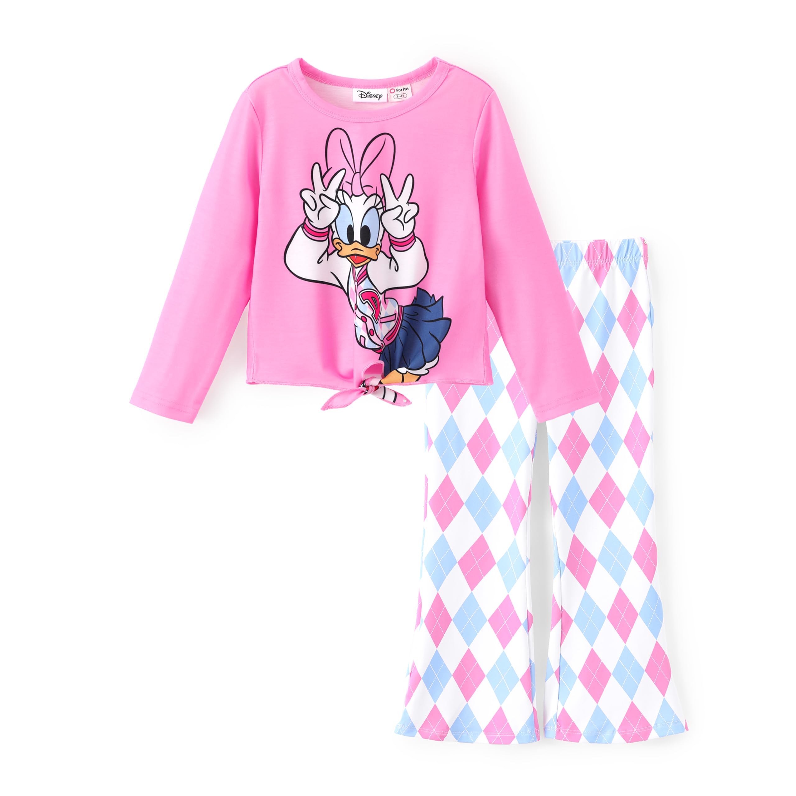 Disney Girls Outfits Long Sleeve Knot Front Shirt Flare Pants 2PC Clothes
