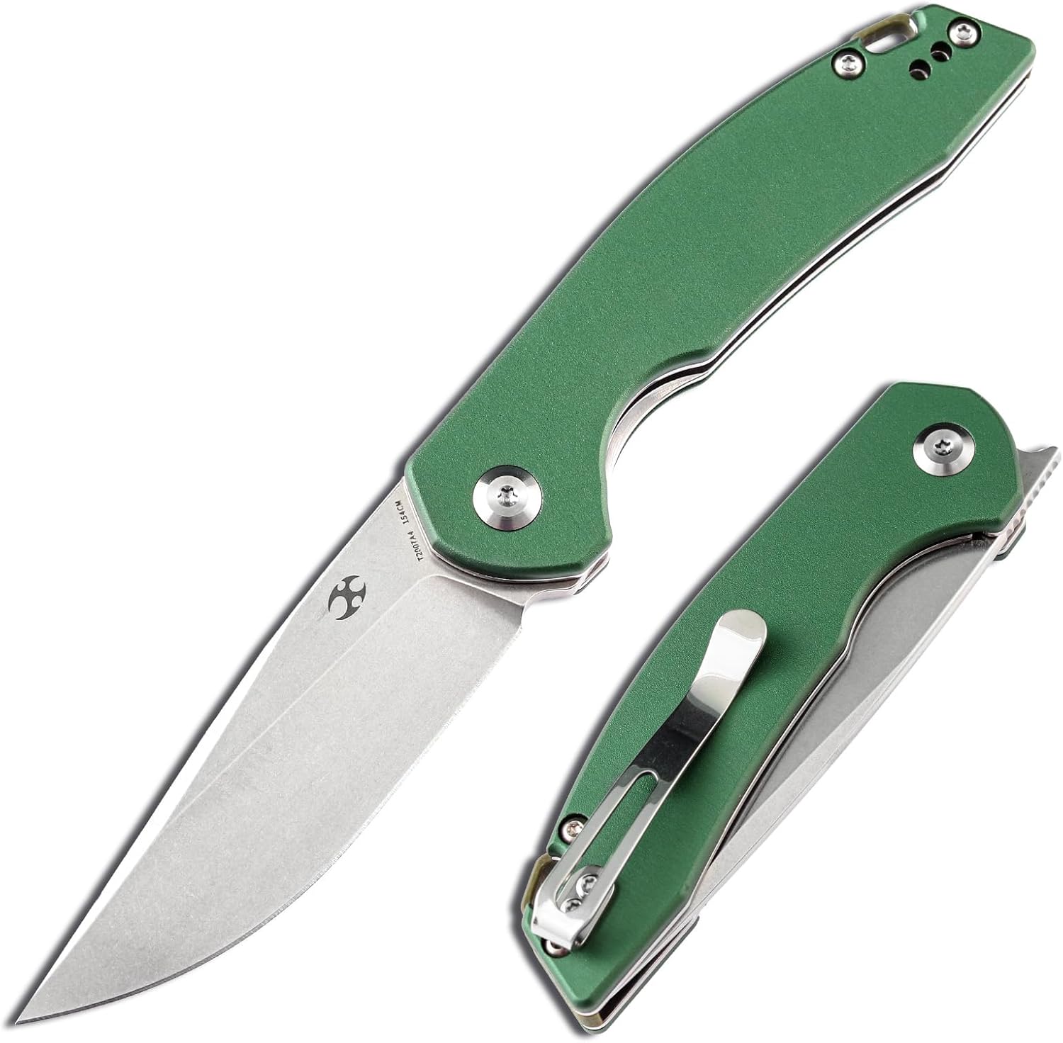 KANSEPT Accipiter Pocket Folding Knives EDC Camping Knife 2.9'' 154CM Material Pocket Folding Knife with Green Aluminum Handle Everyday Carry T2007A4