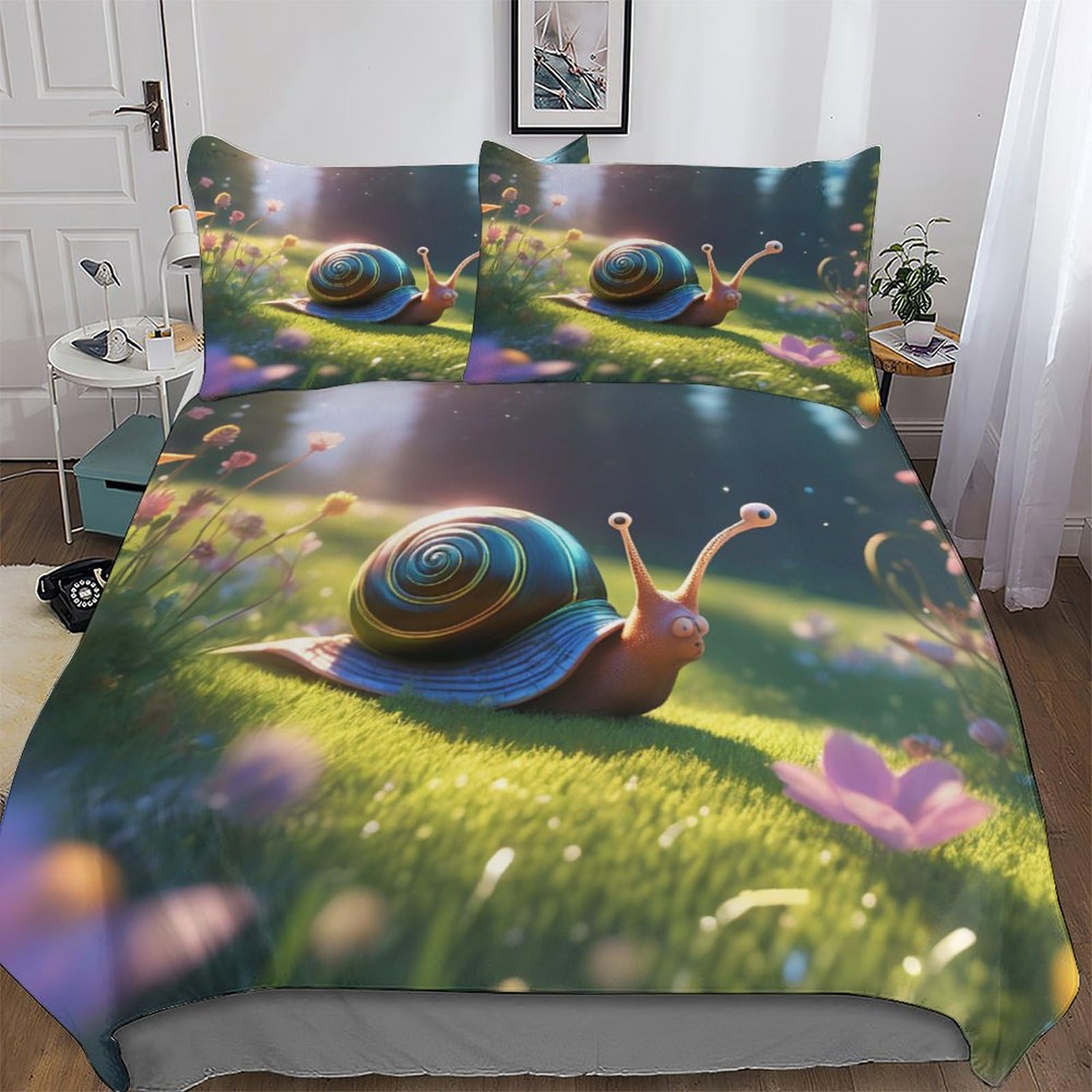 Housse de couette escargot 200x200 parure de lit 3 pièces pour enfants et adultes
