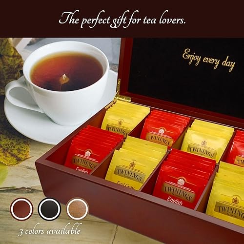 Miniatura 8 de BJOYFUL&LOVED BJL Organizador de bolsitas de té, caja de té de madera con 8 compartimentos, soporte de té de gran capacidad para almacenamiento,