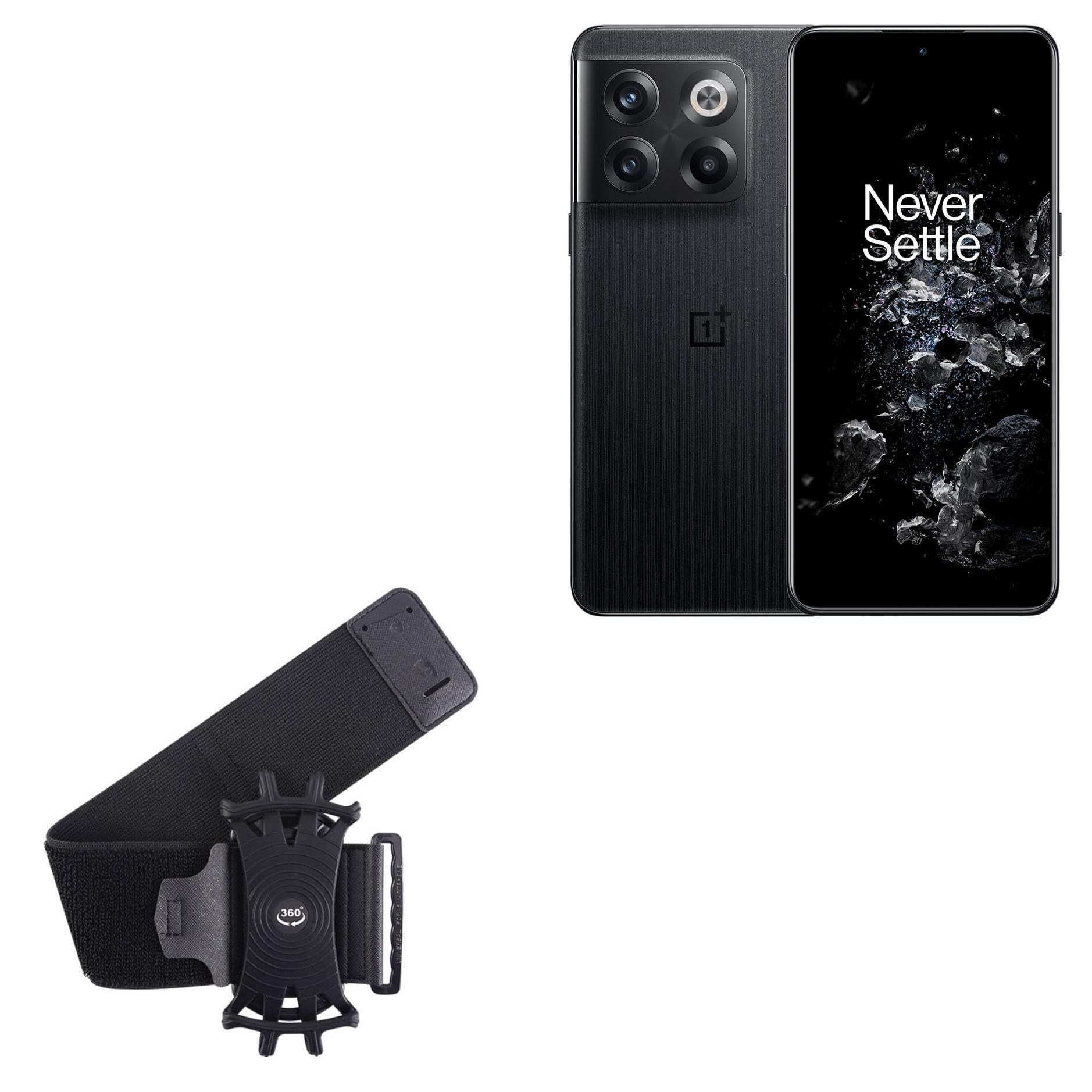 BoxWave Holster Compatible with OnePlus 10T 5G - ActiveStretch Sport Armband, Adjustable Armband for Workout and Running - Jet Black