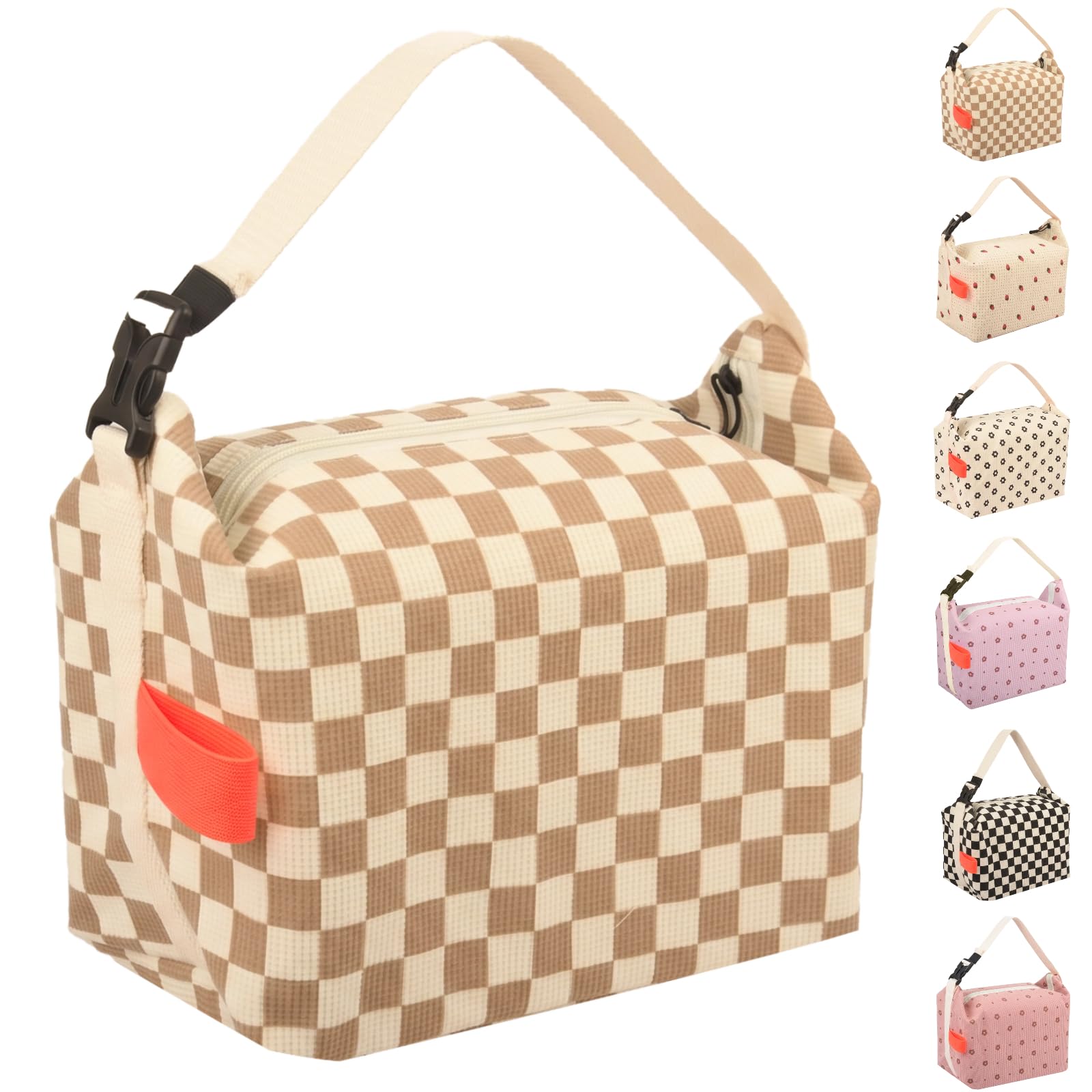 Arae Large Capacity Lunch Bag with Thick Aluminum Foil Insulation, Waterproof and Oil-Resistant Bento Pouch, Corduroy Material for Food Storage, Extend Coffee - Chequered — image 1