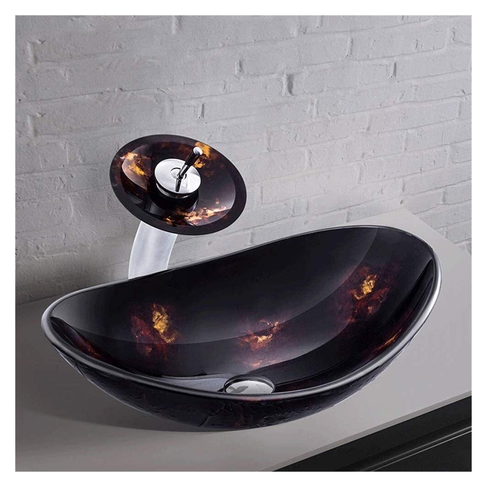 WOTZOV Vanity Unit With Basin,Bathroom Basin Vessels Sink Countertop Basin, Vanity Sink Tempered Glass Creative Bathroom Lavatory Handmade Bowl Artistic Wash Basin Combo