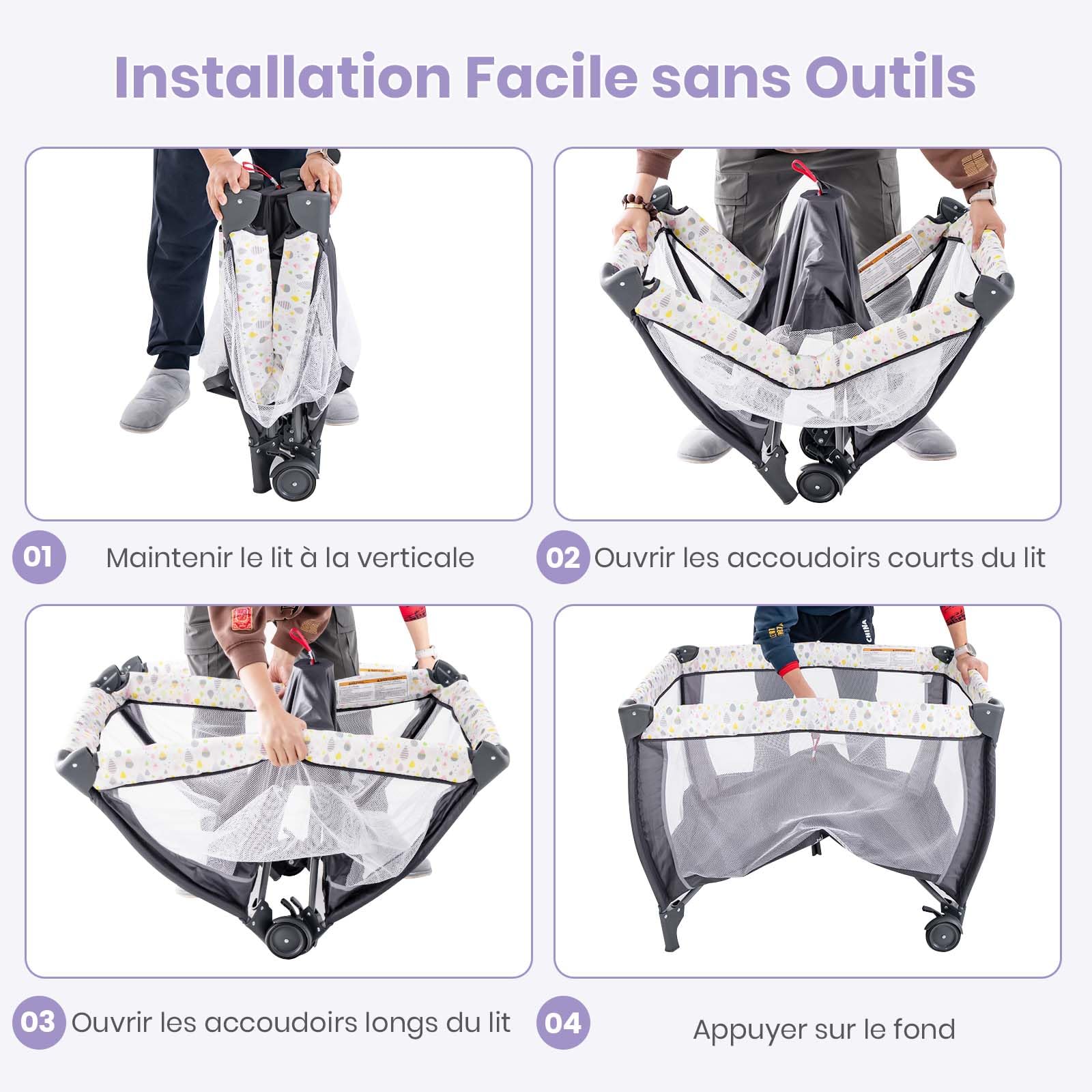 DREAMADE 3 en 1 Lit Parapluie Bébé 125x65x76CM avec Matelas Lit de Voyage Tout-Petites 0-3 Ans avec Porte-Couche&Roue Verrouillable&Table à Langer&Boîte à Musique,Charge 15KG (Gris+Goutte d'eau)