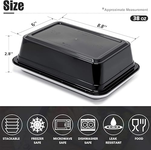 Miniatura 2 de Contenedor rectangular de 38 onzas, 150 unidades, con tapa, caja Bento de un compartimento, apilable, apto para congelador, microondas,