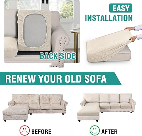 Vista 187 de OKYUK Fundas de sofá seccional en forma de L, 3 piezas, fundas de cojín para sofá seccional de terciopelo en forma de L, fundas elásticas para sofá