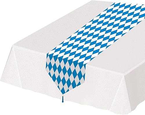 Accesorio de camino de mesa para fiesta impreso Oktoberfest 1 unidad 1 paquete paquete de 12 azul y blanco Azul blanco