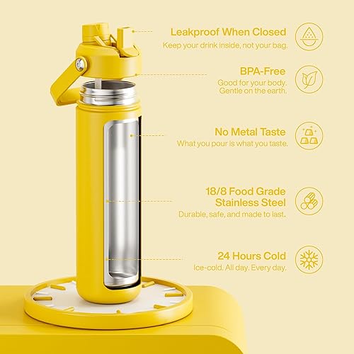 Miniatura 98 de ENCOOL Botella de agua aislada con popote, de acero inoxidable, a prueba de fugas, sin BPA, al vacío de doble pared que se mantiene fría durante 24