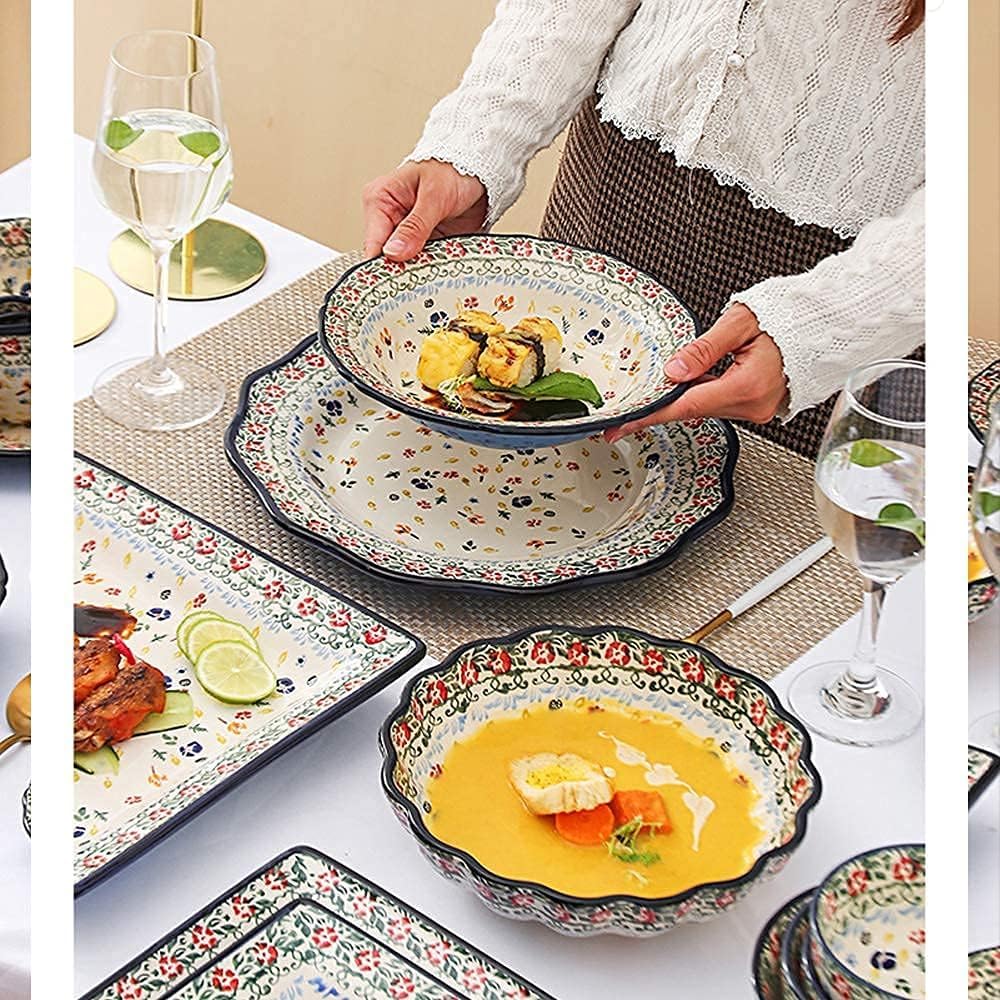 Duszpasterski, ręcznie malowany zestaw zastawy stołowej, elegancki zestaw talerzy i misek na wesela, spotkania domowe i kuchenne, wyjątkowy ceramiczny zestaw obiadowy dla przyjaciół i rodziny