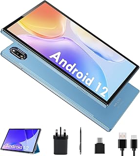 BRILLAR Android 12 Tablets, 10 inch WIFI Tablet, Octa-core, 6GB RAM + 128GB ROM, 1TB Expandable, 6000mAh Battery, 8+13MP Camera, Bluetooth, Type C (Blue)