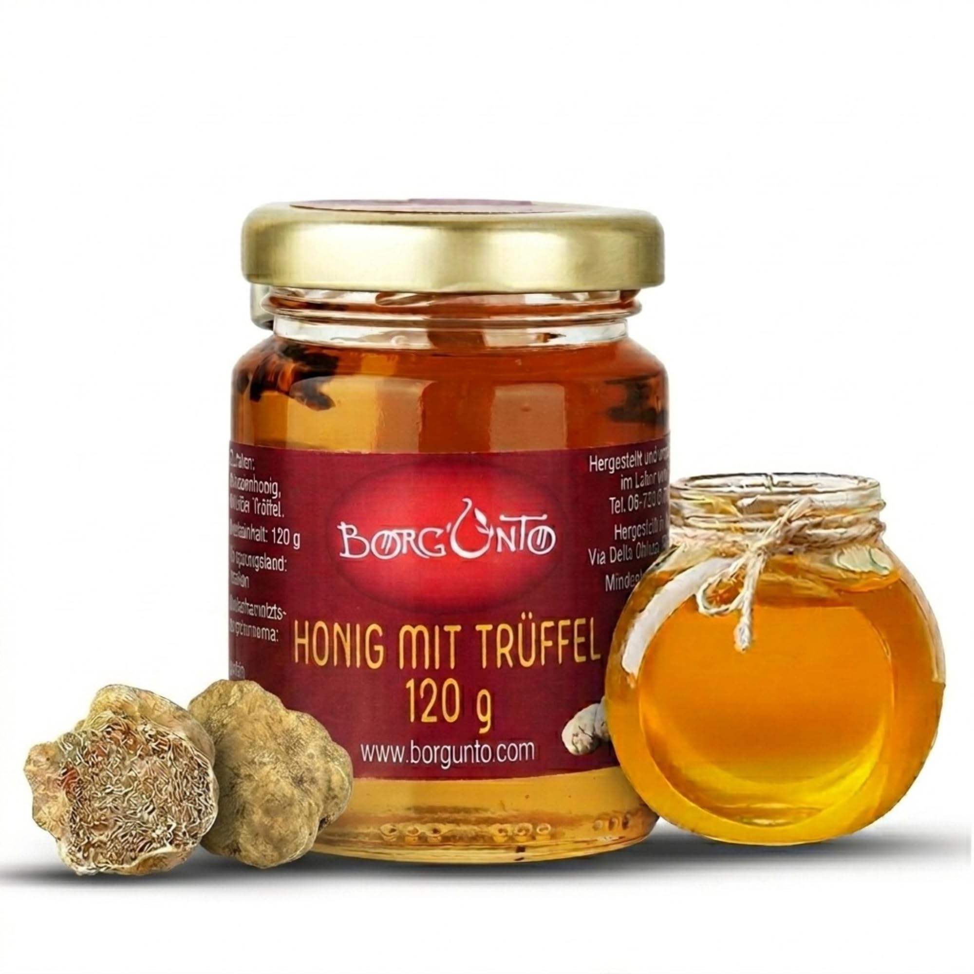 BORGUNTO | Akazienhonig mit Trüffeln 12 x 120g – Ideal zu gereiftem Käse und Desserts | Hochwertiges italienisches Produkt – auch für Caterer geeignet (12 Stück)