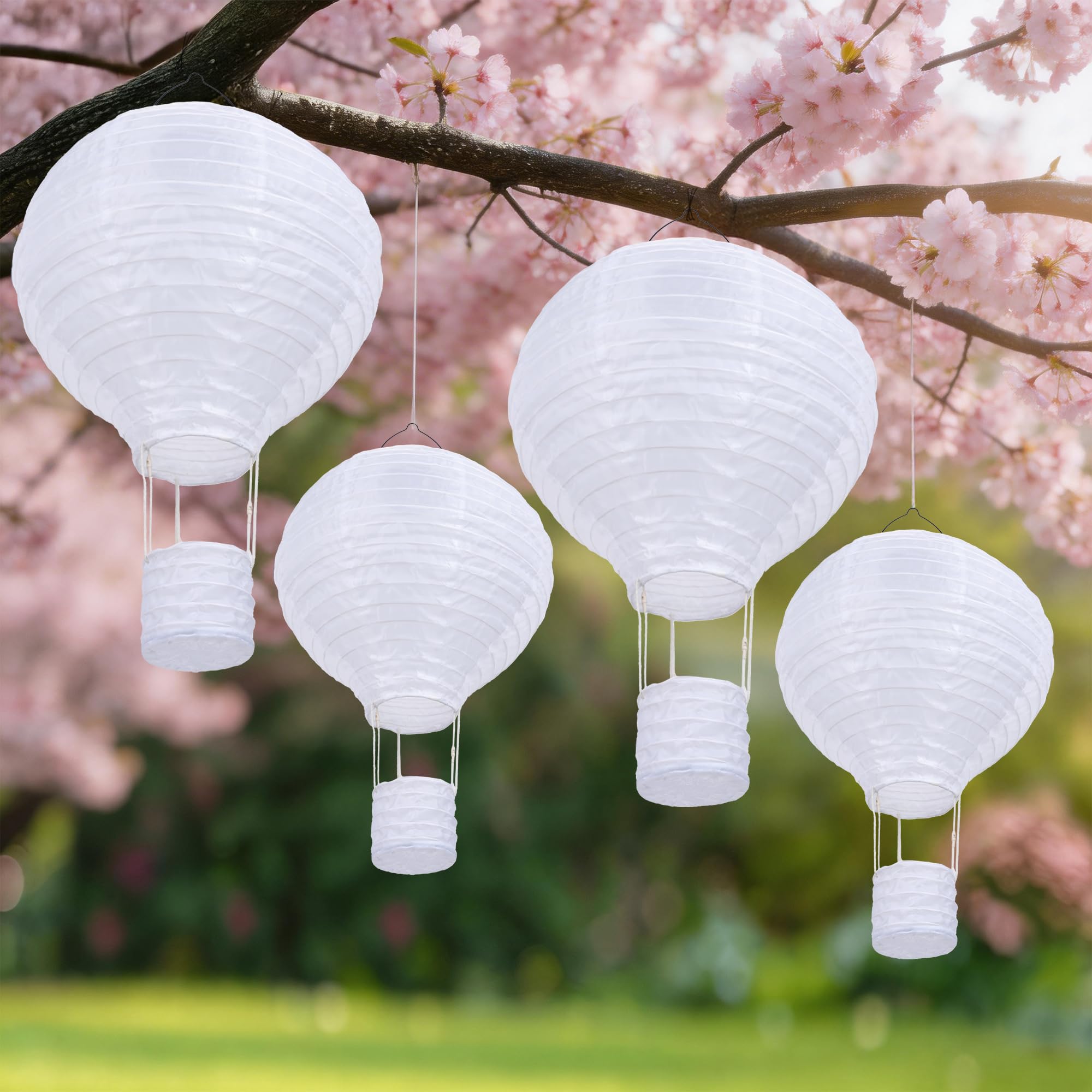 Qedertek Lámparas solares colgantes para exteriores, 4 unidades de 30 cm, farolillos solares para exteriores, resistentes a la intemperie, farolillos de jardín con llama parpadeante, globo aerostático