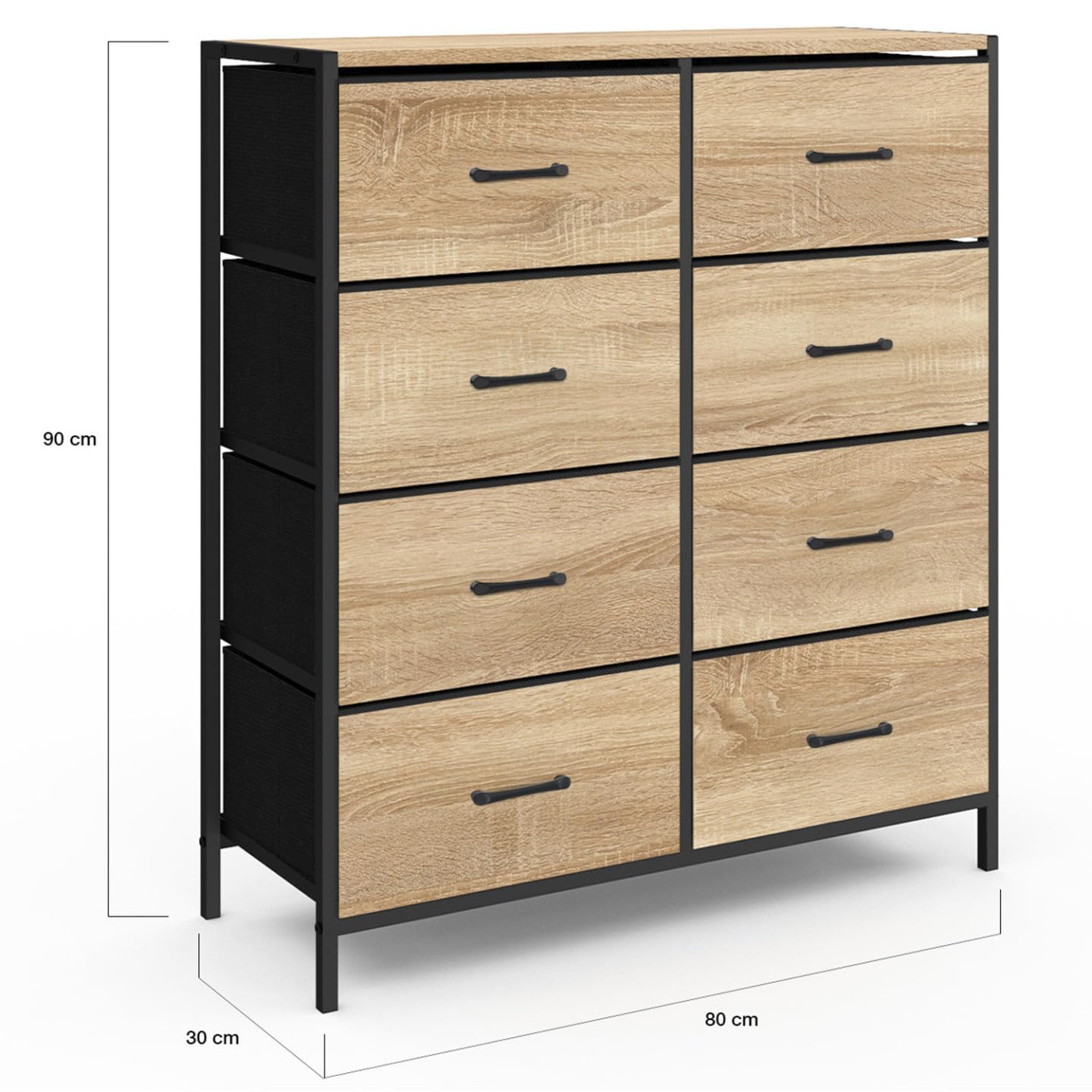 IDMarket - Cómoda 8 cajones de tela Utah 80 cm, mueble de almacenamiento, diseño industrial