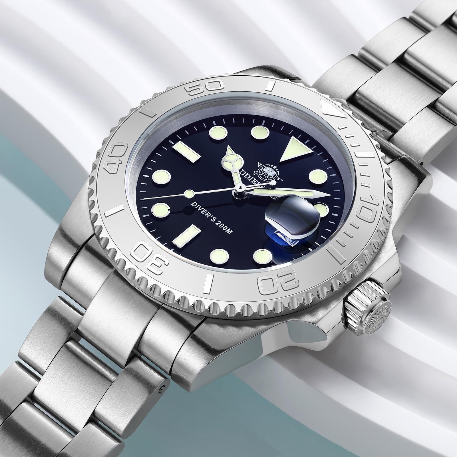 ADDIESDIVE ADDIEDIVE Orologio Quarzo Acciaio Diver Orologi Uomini 41mm Quadrante Nero Impermeabile 200M Lunetta Argentata Nero
