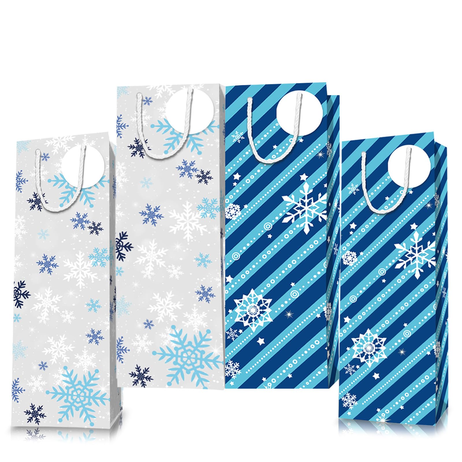 4 Pcs Christma Bottle Bag Wine, Reusable Kraft Paper Wine Gift Bag bulk with Handles, Strong Xmas Wine Bottle Bags, Snowflake Wine Bags for Christmas Winter Holiday Party Supplies
