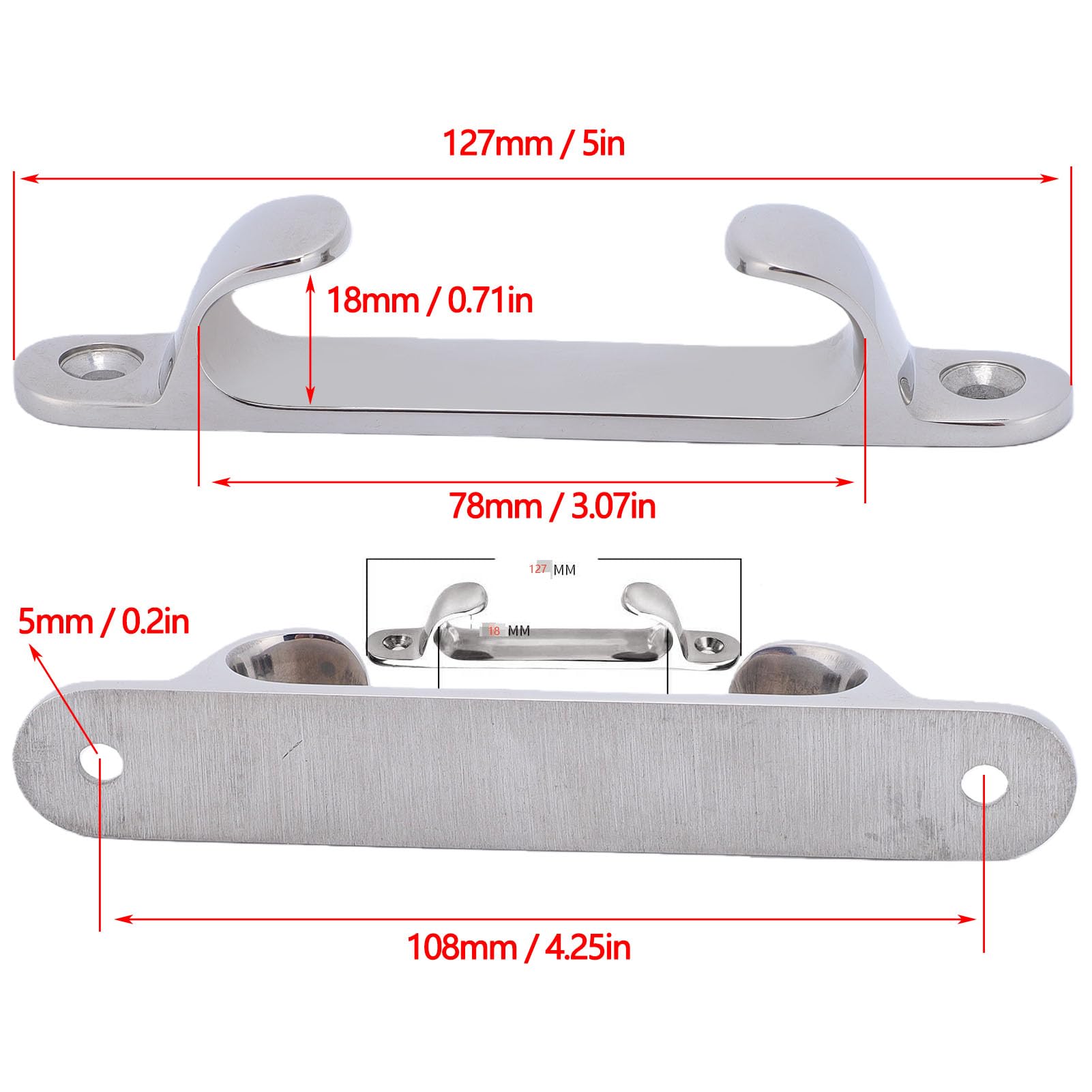 2 pezzi passacavo dritto per prua, 12,7 cm, resistente, in acciaio inox 316, per barche, per pontile, con lucidatura a specchio, bordi arrotondati e lisci, per yacht e barche a