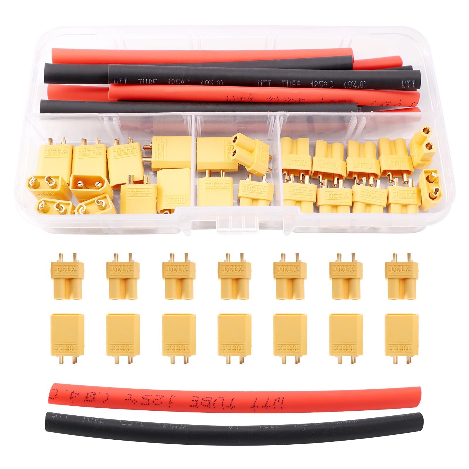 Lyeteung 12 Pairs XT30 Connectors, XT30 Male Female Bullet Connectors with Heat Shrink Tubing, for RC Lipo Battery, Yellow