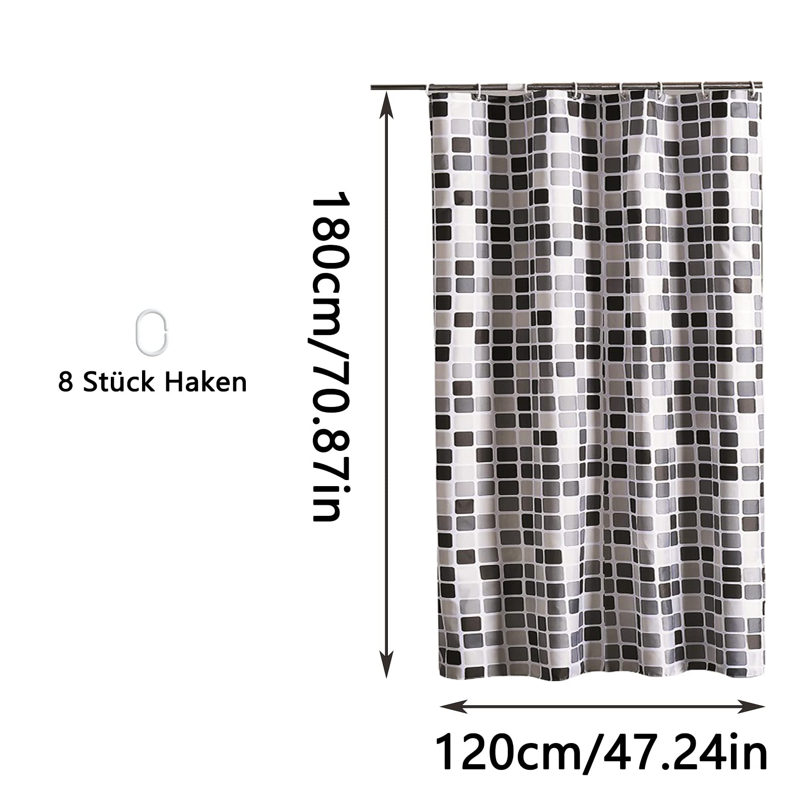 Wasserdichter Duschvorhang Mit Mosaikmuster – Modern & Praktisch, 120x180 Cm, Inkl. 8 Haken