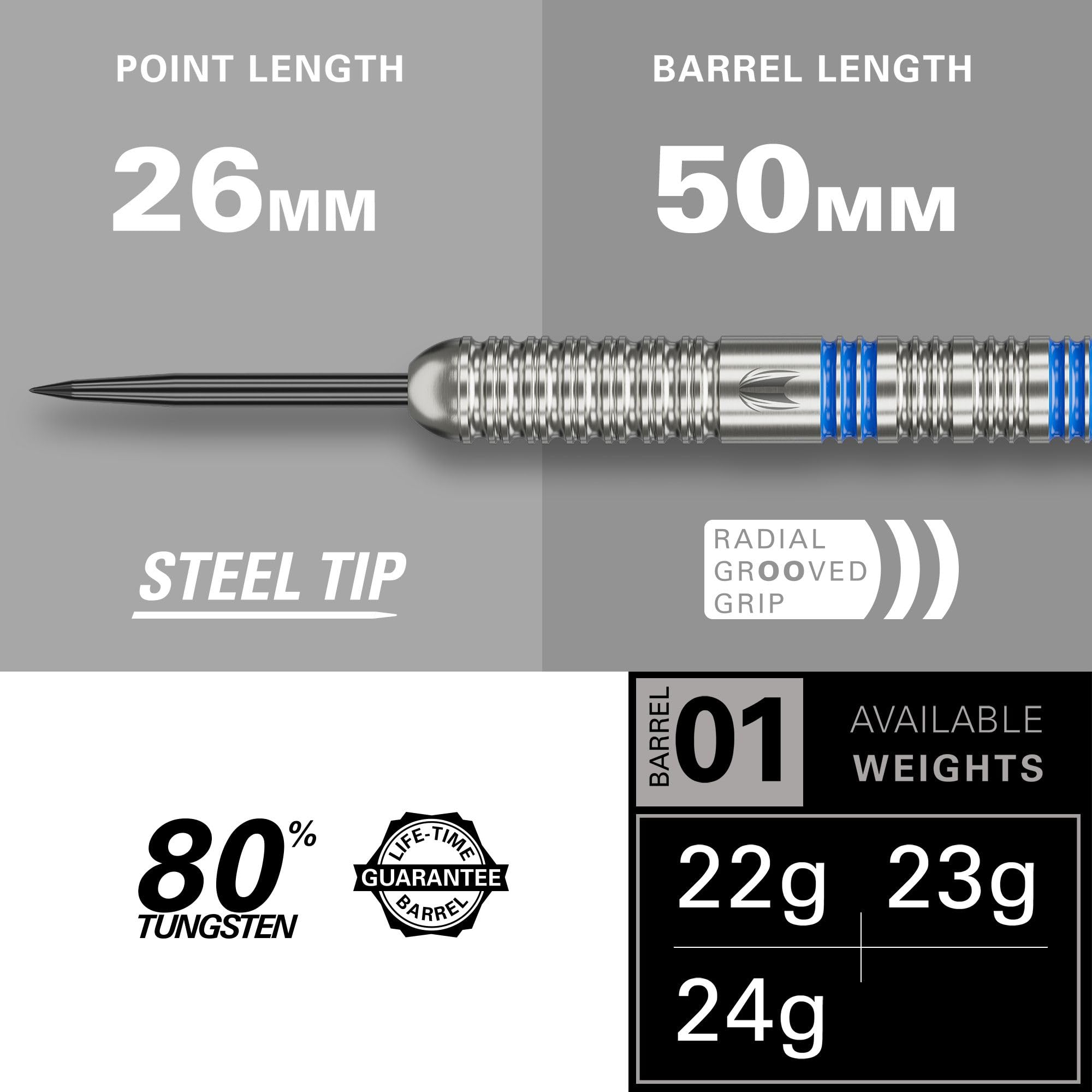 TARGET Darts Josh Rock 80% Tungsten Steel Tip Darts Set, 22G/23G/24G | Zestaw rzutek z profesjonalnymi akcesoriami, shafty Pro Grip, loty Pro Ultra, portfel na rzutki w zestawie