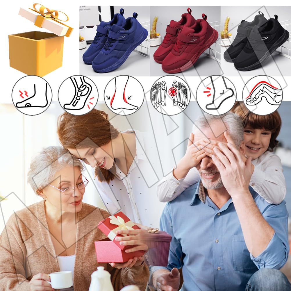 Scarpe Diabetici Donna Scarpe Uomo Ortopediche Extra Larga per Uomo Scarpe con Chiusura Facile Scarpe in Pelle per Diabetici Regolabili per Piedi Gonfi,Nero,39/245mm