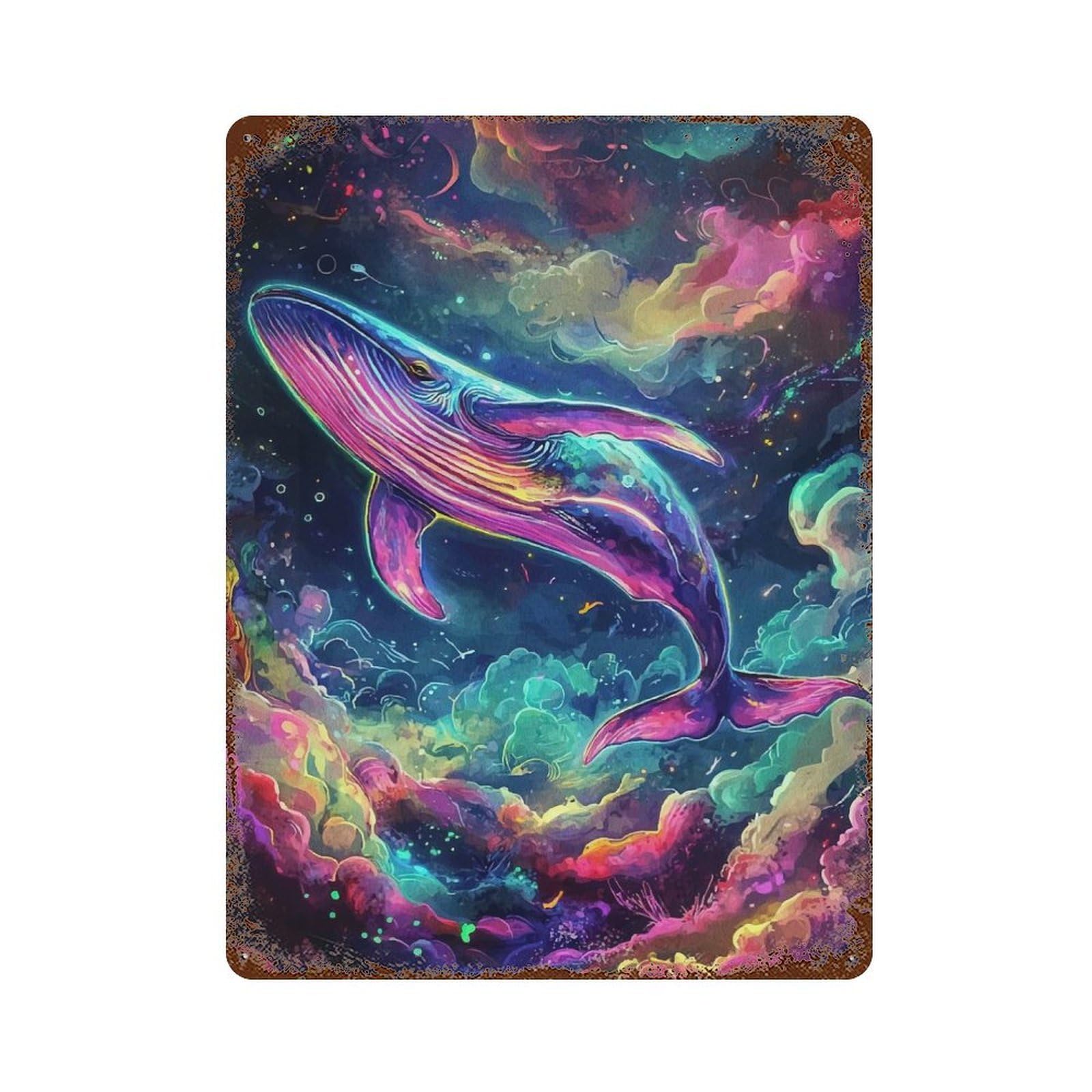 Cosmic Whale Animal Weathered Tin Sign 15.7"x11.8", Vintage Wall Decor for Garage, Pub Or Kitchen