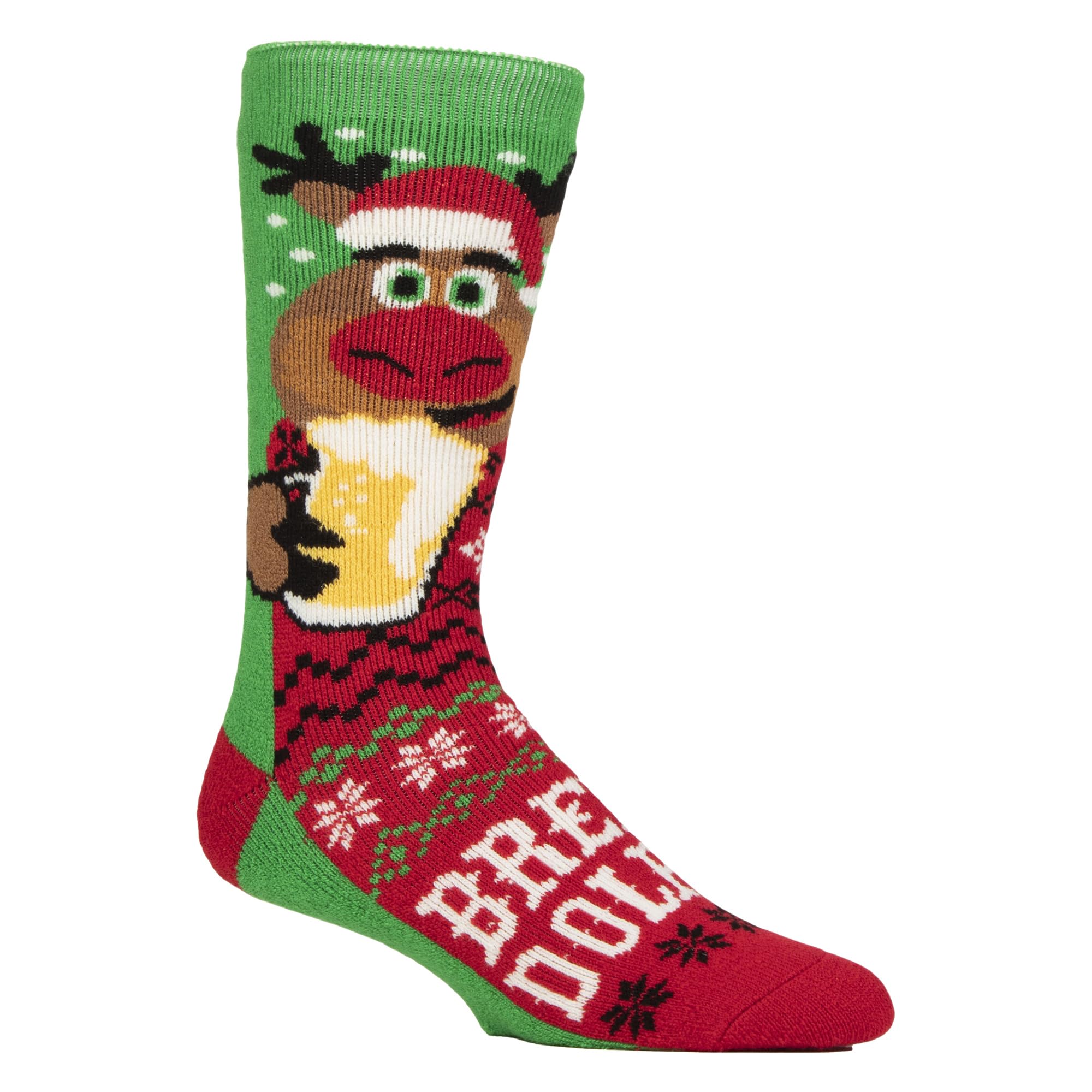 HEAT HOLDERS Men's Fluffy Christmas Thermal Socks | Fuzzy Novelty Winter Lite Socks | Xmas Gift (6-11, Brewdolph)