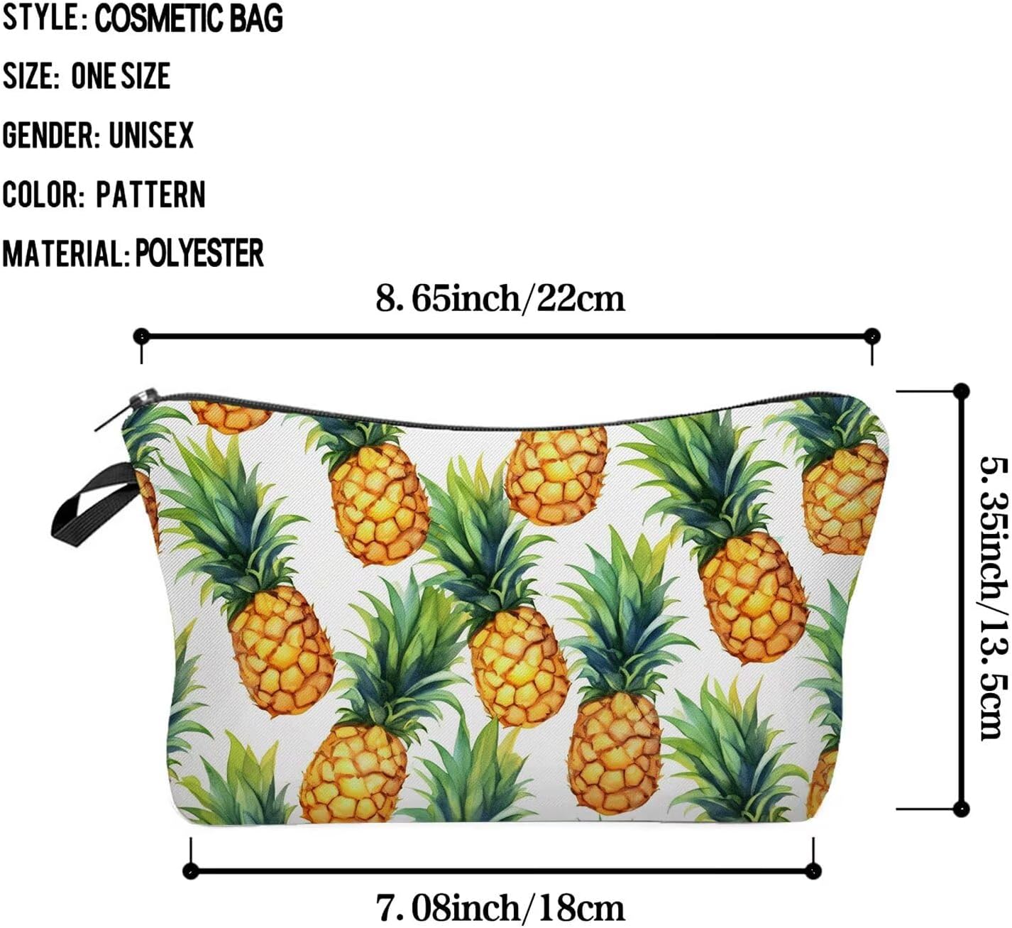 White Background Pineapple Makeup Bag Cute Small Organizer Zipper Pouch White Background Pineapple Cosmetic Bag Birthday Present for Women Friends - Image 2