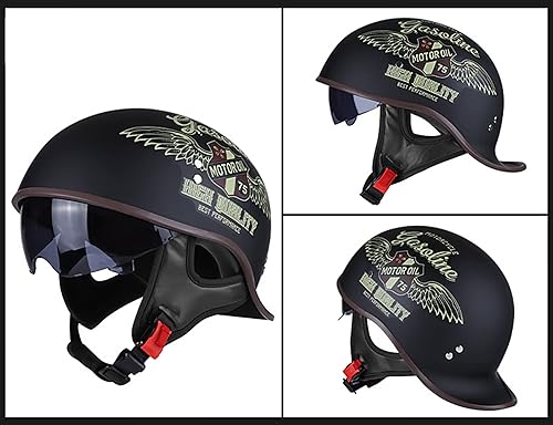 Miniatura 2 de Casco retro para motocicleta, aprobado por DOT, para adultos, hombres y mujeres, estilo alemán vintage, casco de media cara, casco para scooter,