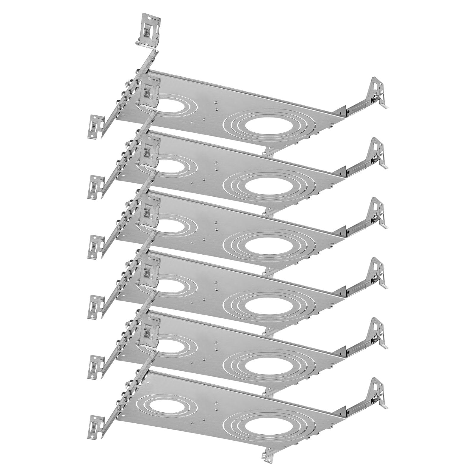 LUXRITE New Construction Mounting Plate, 2-3-4-5-6 Inch, Extendable Hanger Bars, Sliding Plate, Wafer Lights Bracket, 7 Cutout Sizes, Galvanized Steel