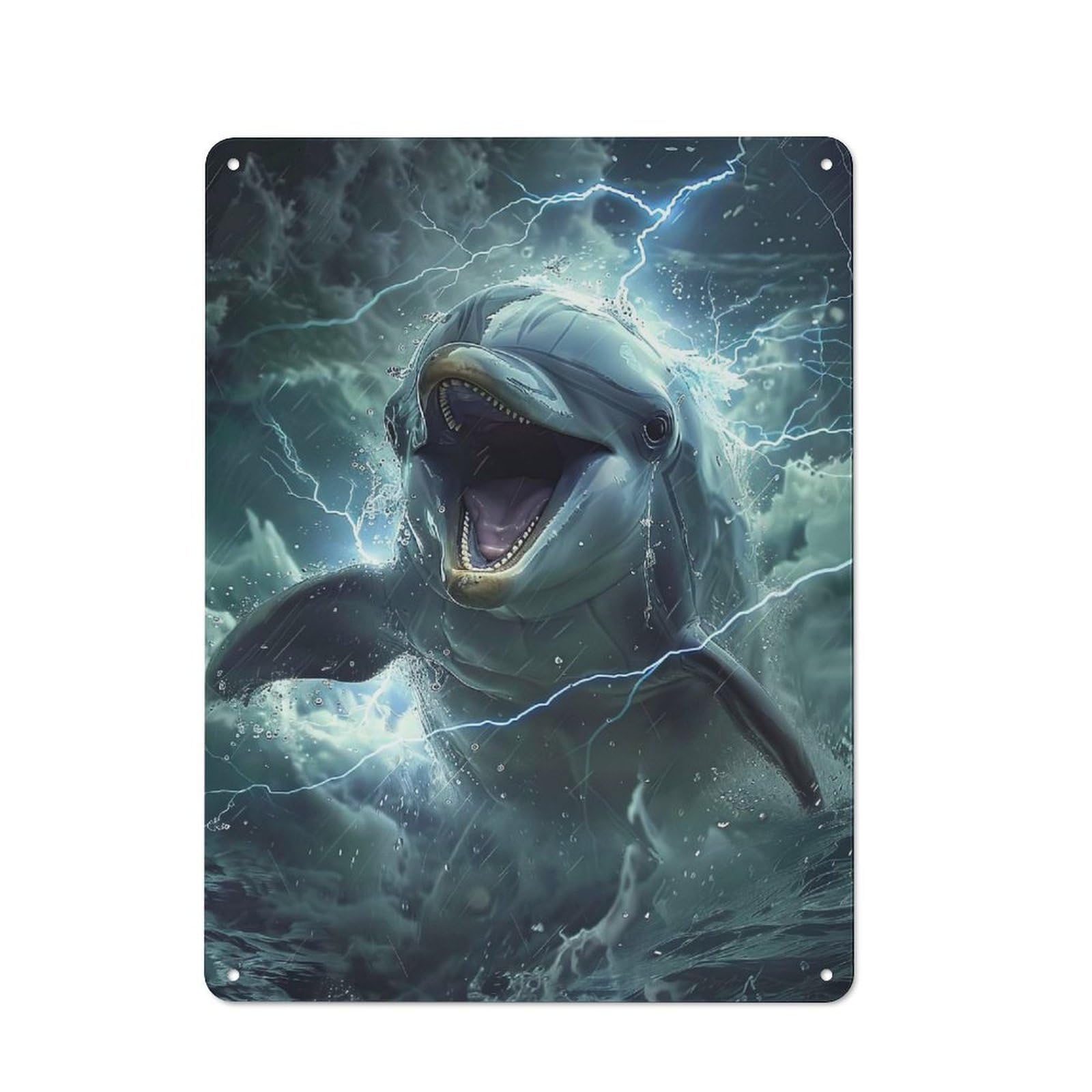 Junmoney Dolphin Lightning Retro Metal Wall Sign 40X30cm For Hobby Room Or Studio, For Garage, Workshop And Man Cave Decoration