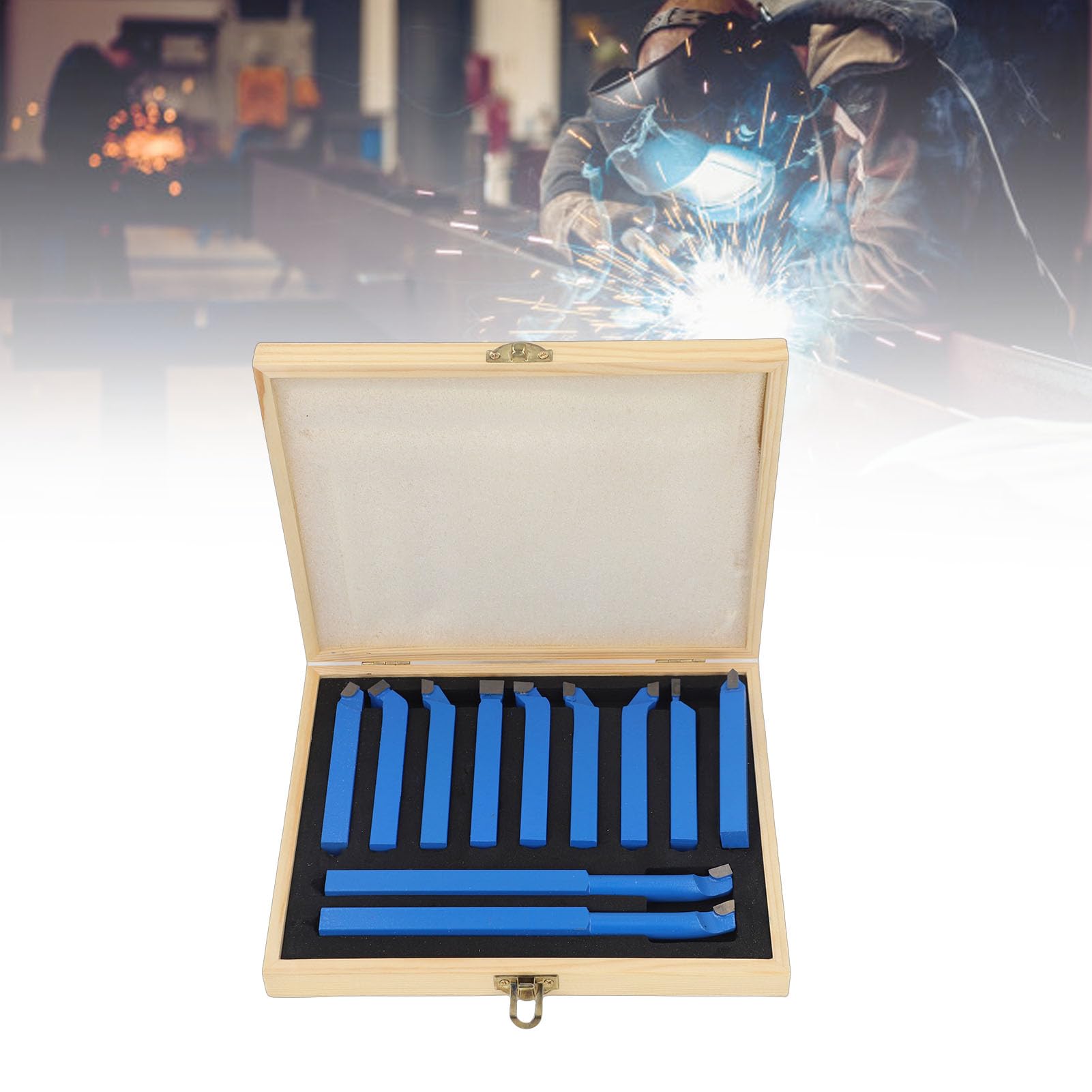 Hartmetall Drehstahl Satz, Drehmeißel Set Drehen Fräsen Schneiden Werkzeug Set, Drehmeissel set Wendeplatten-Drehmeißel Mit Holzkoffer für Drehmaschinen 12x12 mm