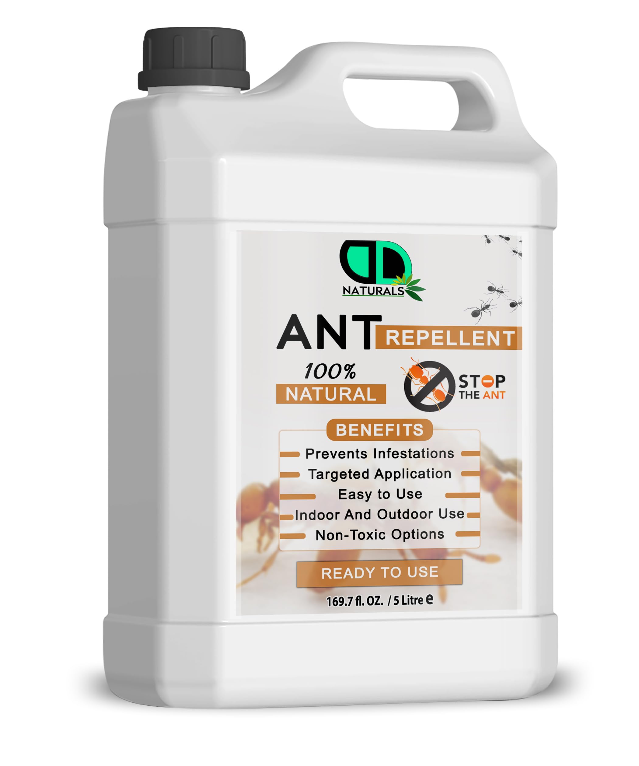 100% naturalny środek odstraszający mrówki, nietoksyczny, do użytku wewnątrz i na zewnątrz, łatwa aplikacja, długotrwała ochrona, przyjazny dla środowiska, chroni dom i ogród (5 litrów)