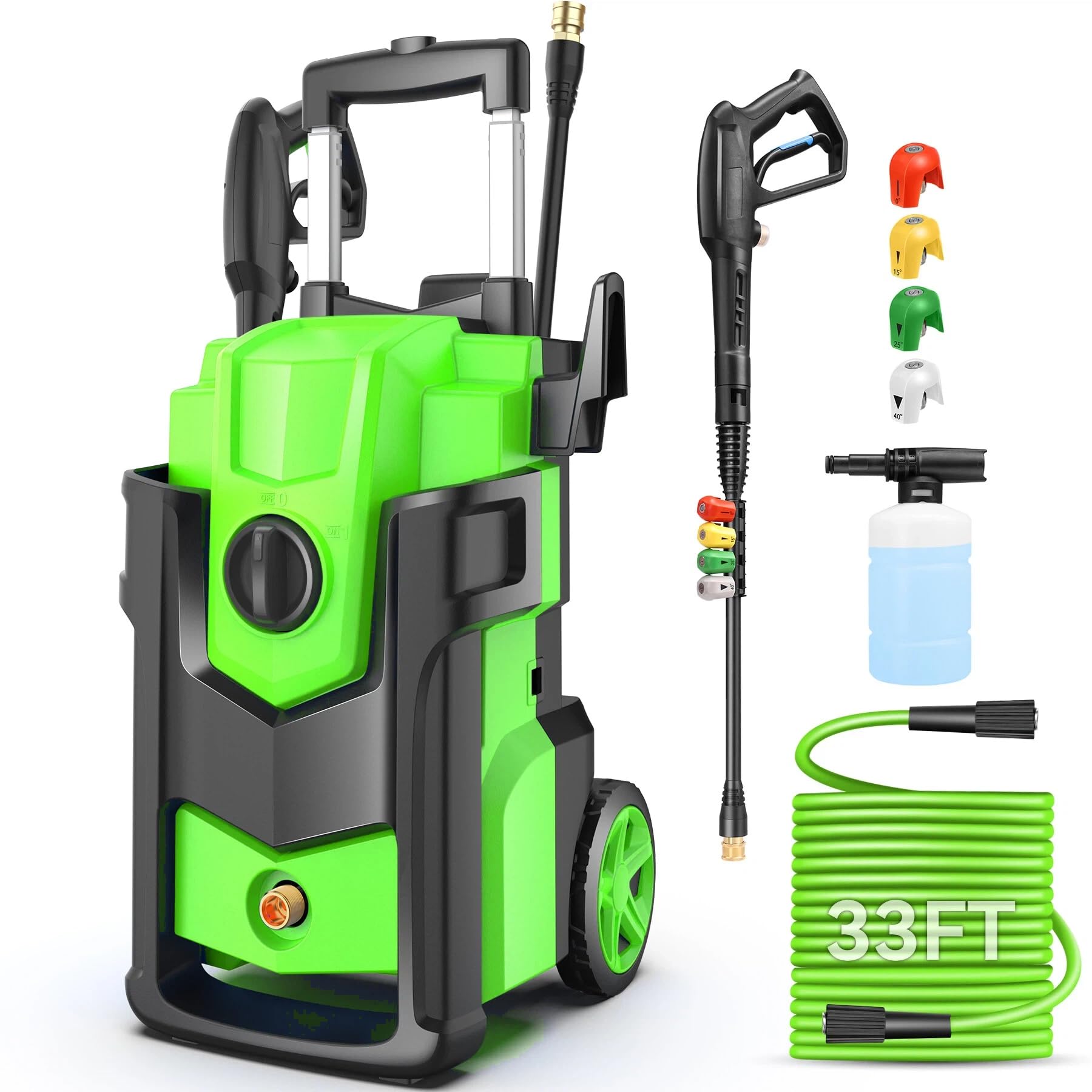 Electric Pressure Washer, 5000 PSI 4.0 GPM Heavy Duty Power Washer, with 4 Nozzles,Foam Cannon,33FT Hose Reel and 500ml Soap Bottle for Home/Cars(Light Green)