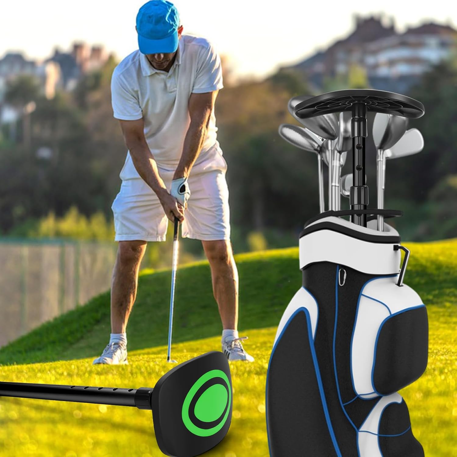 Portable Golf Travel Bag Support Pole, Umbrella-Shaped Anti-Impact Support Cover Protector and Aluminum Alloy Rod, Golf Club Travel Bag Support System Protect Clubs from Impact