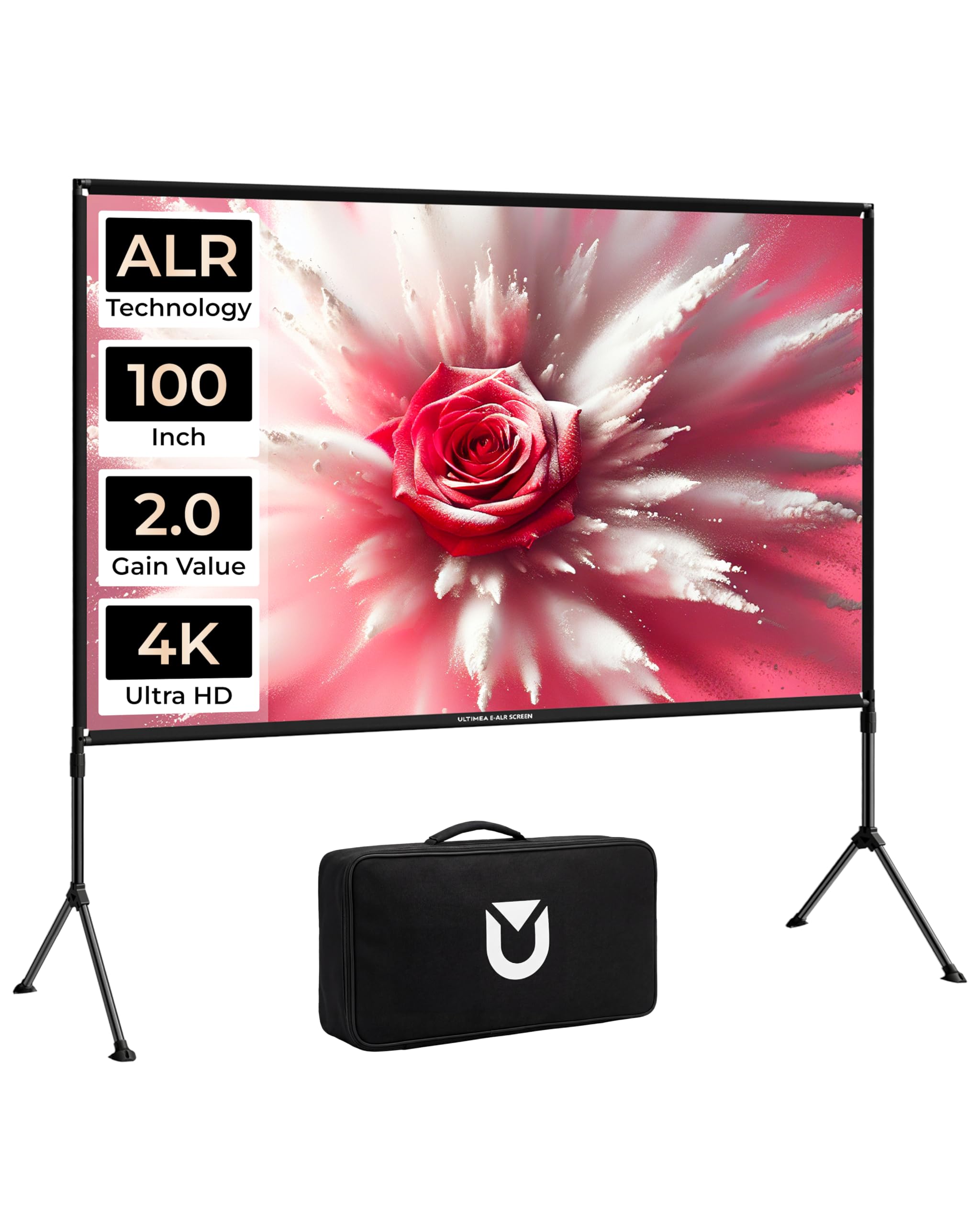 ULTIMEA Pantalla de proyector para exteriores con soporte, pantalla de proyector portátil antirreflejos de 100 pulgadas, pantallas de proyección plegables para interiores 16:9, pantalla de película