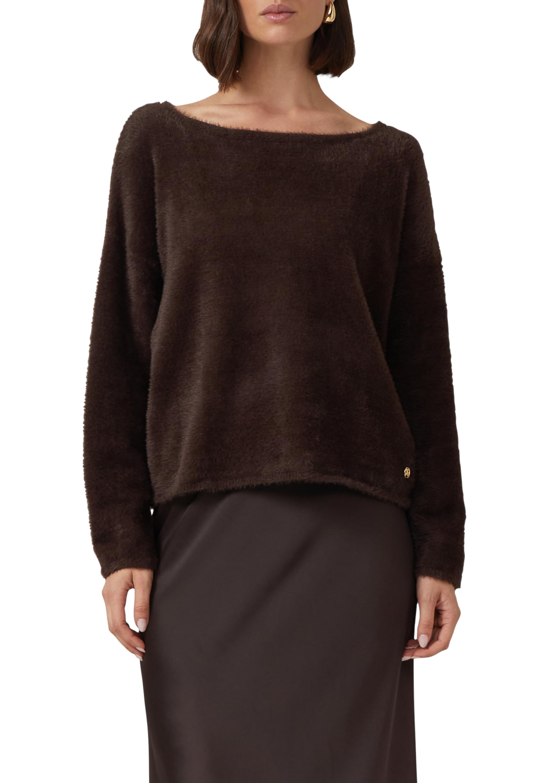 s.Oliver Flauschiger Relaxed-Fit-Pullover mit U-Boot-Ausschnitt
