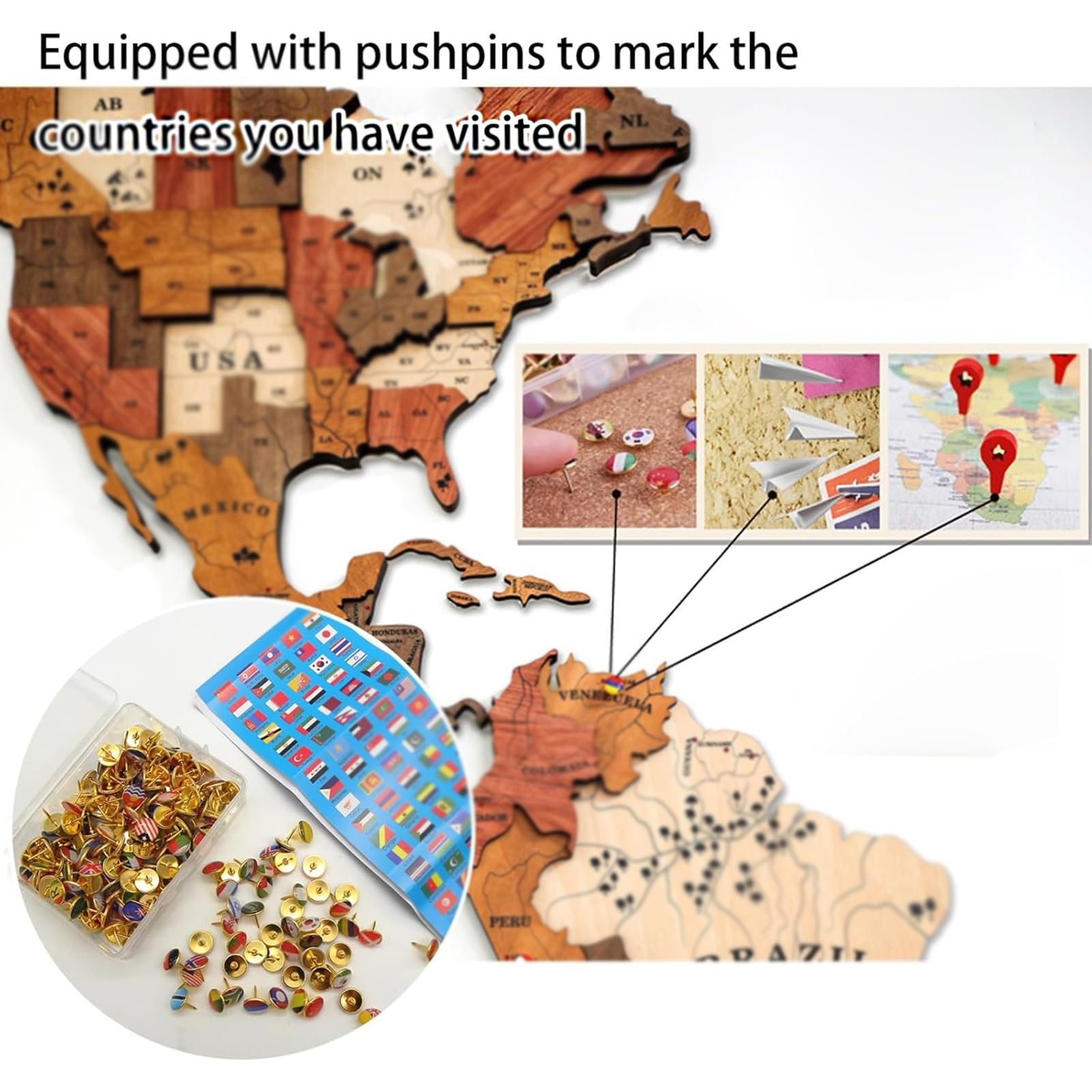 Mapa decorativo para pared en 3D, mapa del mundo de madera acrílica extragrande con 200 chinchetas de bandera, obra de arte moderna creativa para el hogar y la oficina