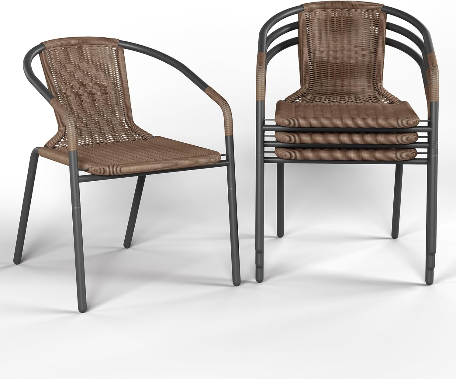 Amopatio Outdoor Dining Chairs Set of 4, Stackable Patio Chairs, Rattan Wicker Patio Dining Chairs Set of 4, for Porch, Brown