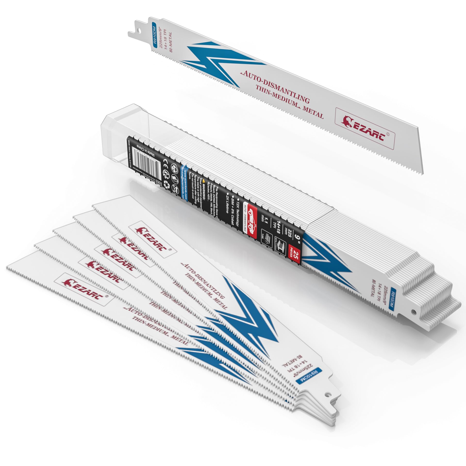 EZARC25 Pack 9 inch 14+18 TPI Reciprocating Saw Blades for Auto Dismantling Steel Demon Bi-Metal for 1/16-5/16 Medium Metal R910DM