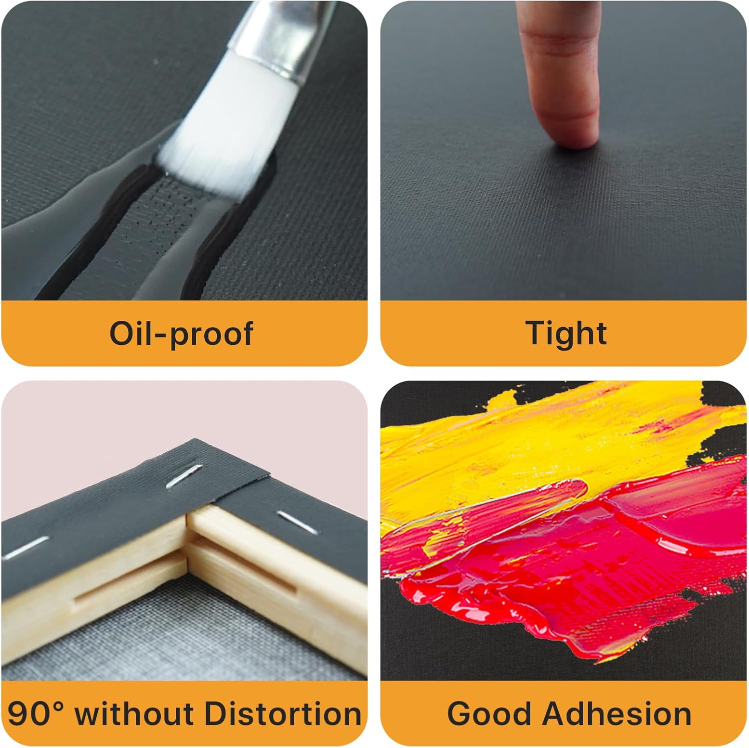 CONDA Black Stretched Canvas 11x14 inch 8 Pack Canvases for Painting, 100% Cotton, 8 oz Gesso-Primed, 5/8 Inch Profile Artist Canvas Value Bulk Pack for Acrylics, Oils Painting