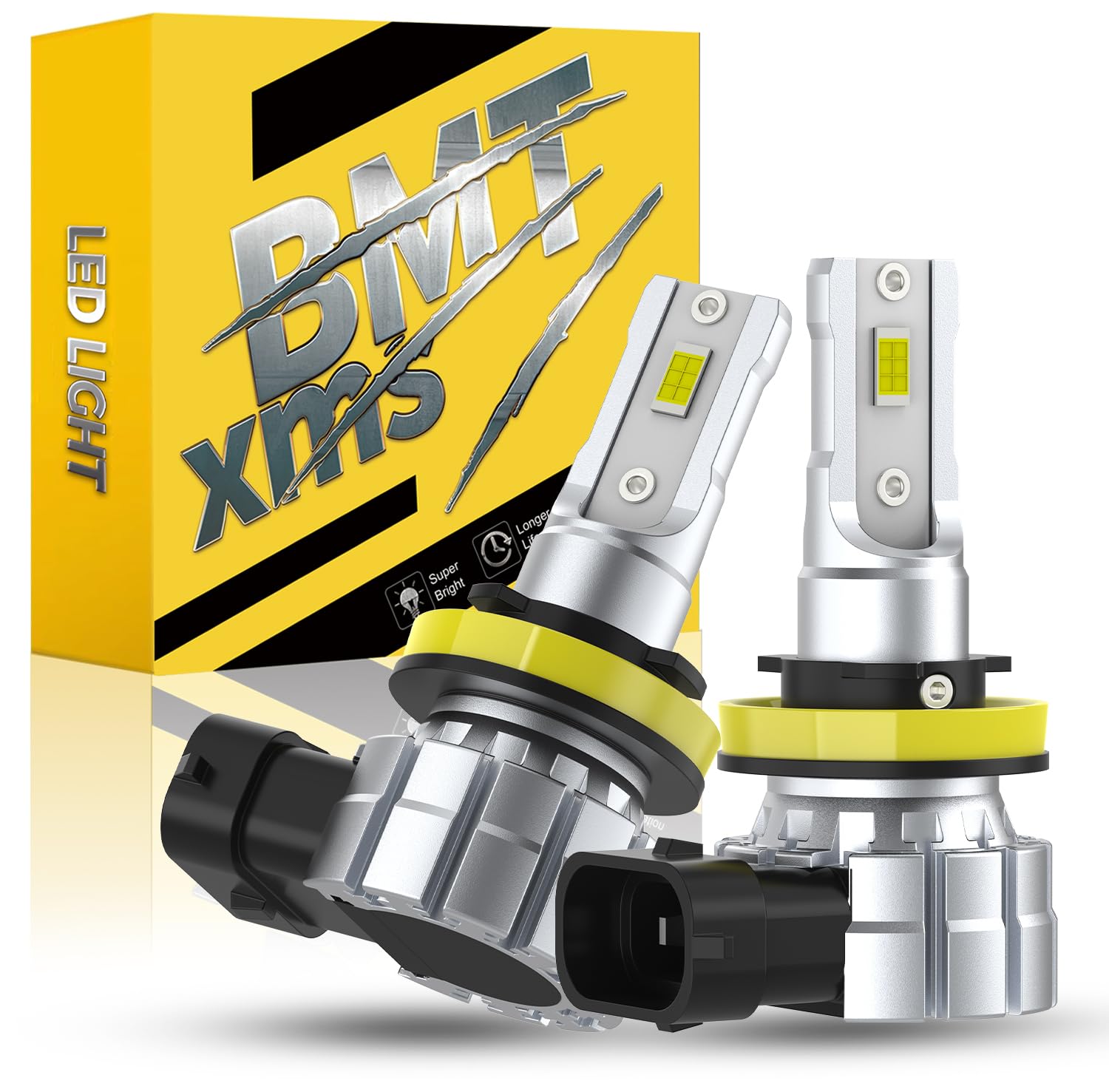BMT xms Bombilla LED H11 H8 h16JP, 20000LM 300% de luminosidad, Mini formato 1:1, 6500K Bianco, paquete de 2