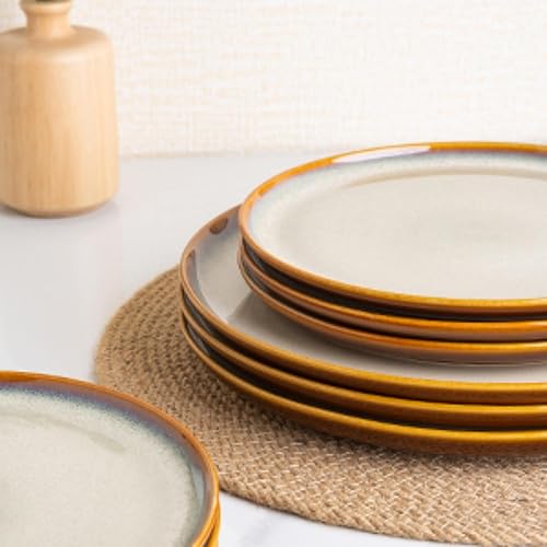 Miniatura 4 de LERATIO Kahki - Juego de 4 platos de cerámica de porcelana esmaltada reactiva de 10.5 pulgadas, juego de vajilla de forma moderna para cocina,