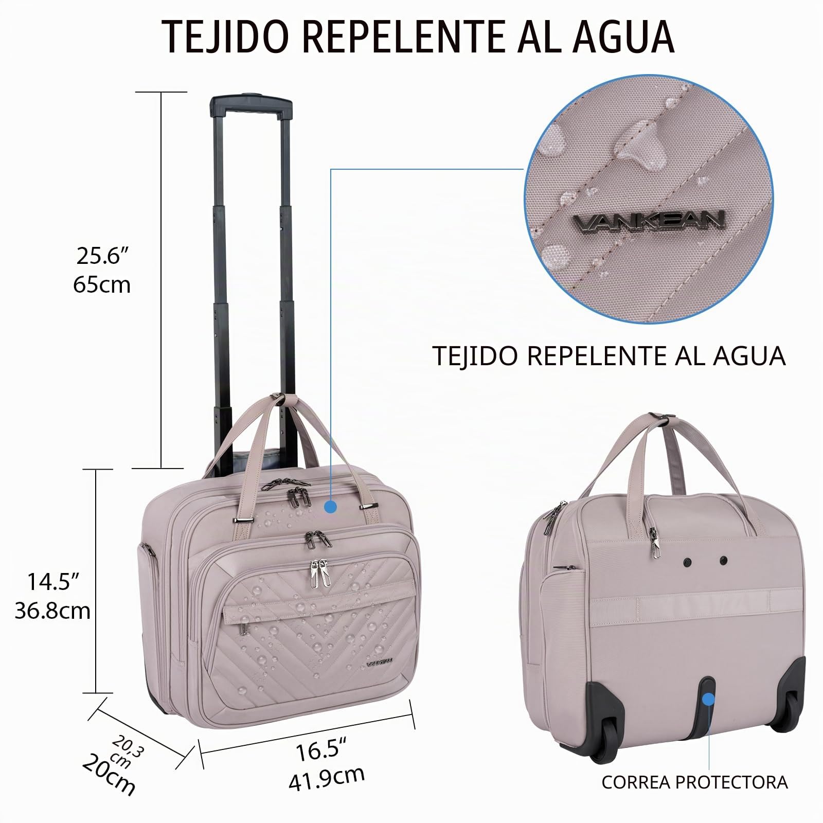 VANKEAN Funda rodante para portátil para Mujer, Bolsa de Equipaje de Viaje rodante de Que se Adapta a portátiles de hasta 15.6 Pulgadas, maletín de Transporte a Prueba de Agua Durante la