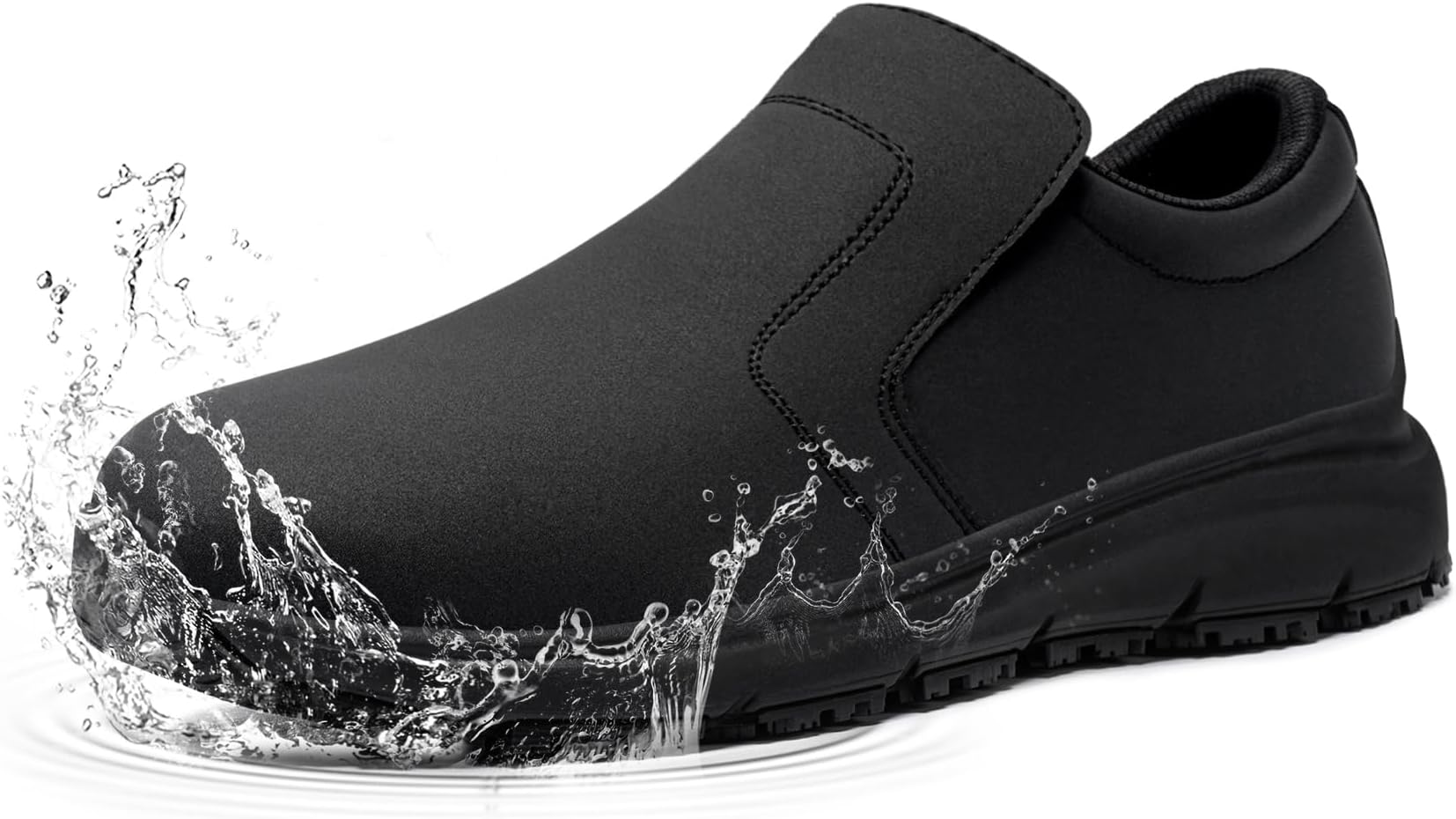 Non Slip Shoes for Men Steel Toe Cap Trainer Work Shoes Safety Waterproof Comfortable Lightweight SRC Chef Kitchen Clog Food Service Shoes Slip-on