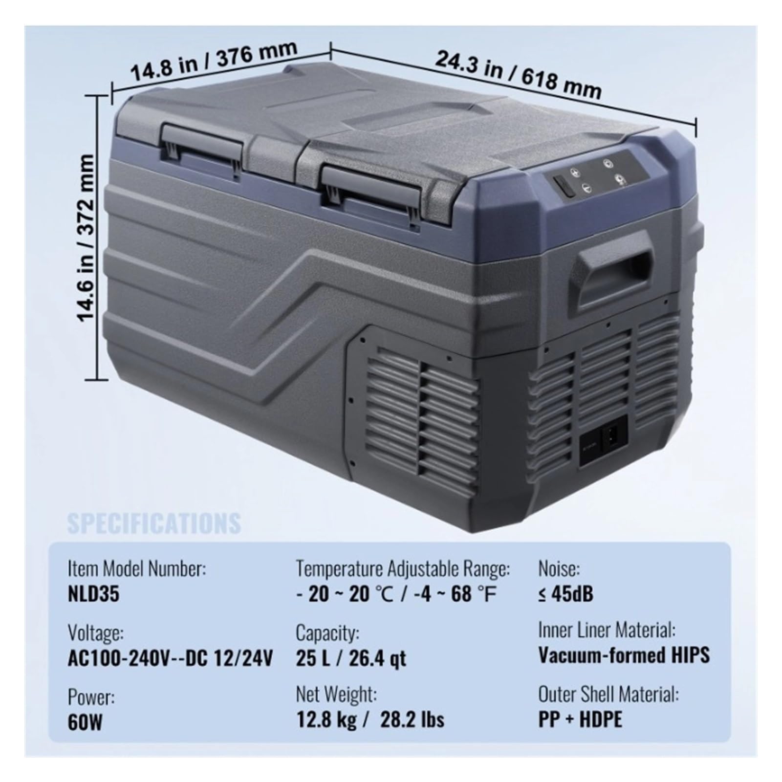 Refrigerador portátil de Doble Zona for Coche, refrigerador for Coche, refrigerador con compresor de Rango Ajustable de 12/24 V CC y CA.(NLD55)